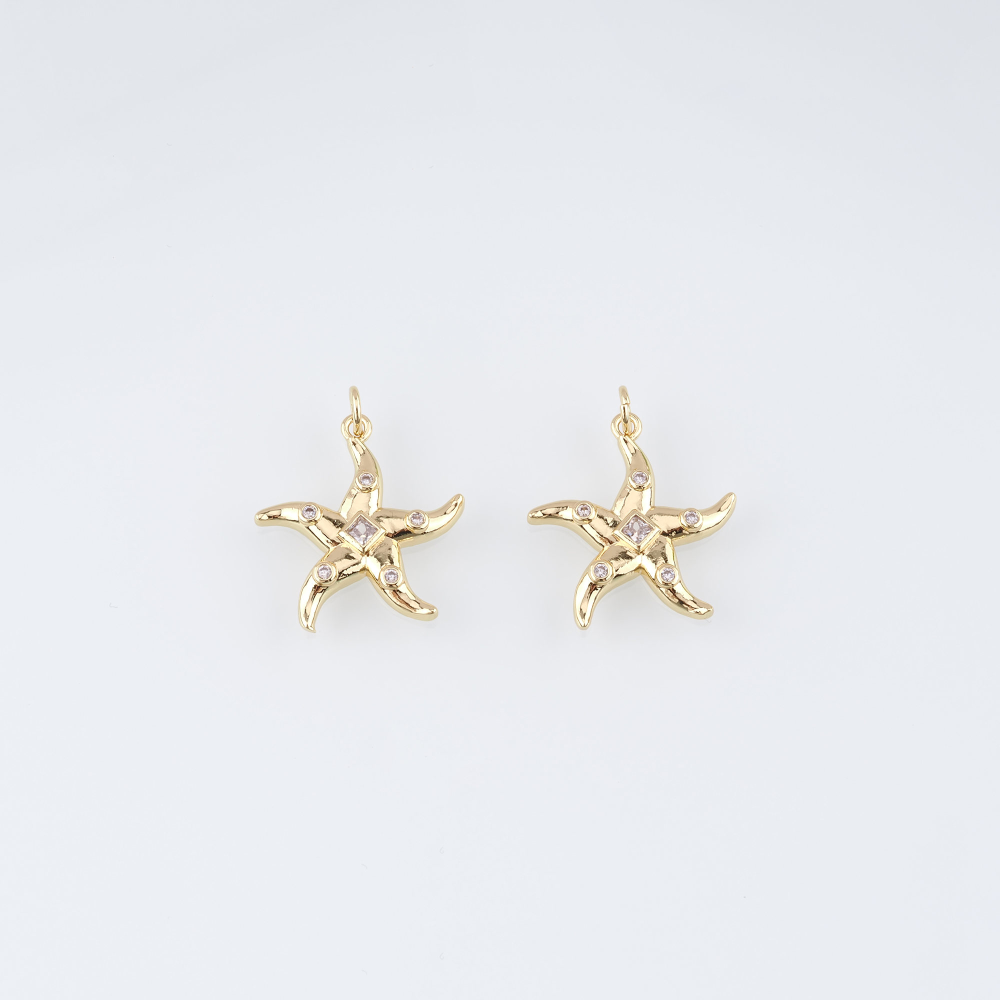 18K Gold Filled Starfish Pendant,CZ Micro Pave Starfish Charm Earrings Necklace for DIY Jewelry Making Supply