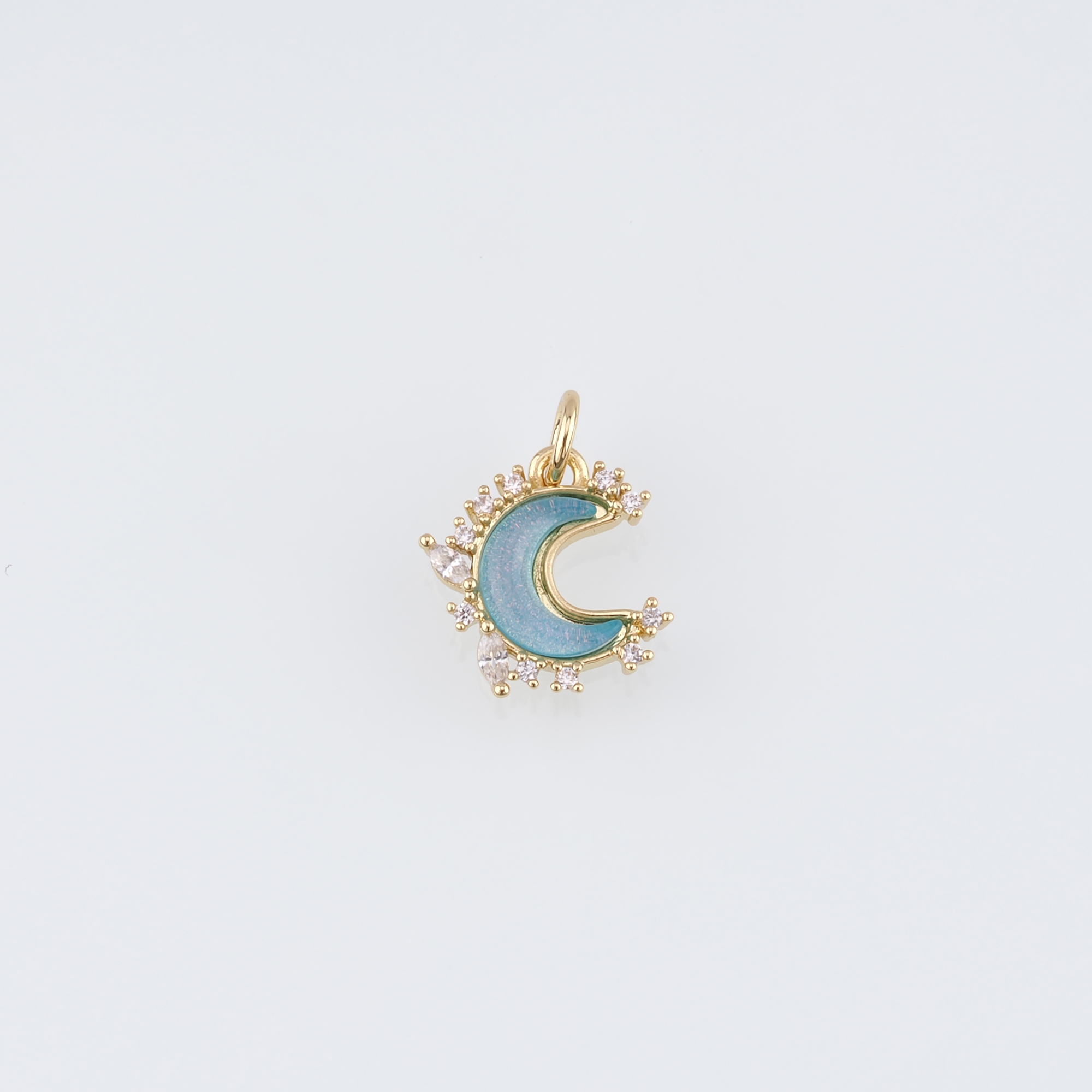 18K Gold Filled Moon Pendant,Celestial Charm,CZ Micro Pave Moon Earrings Necklace for DIY Jewelry Making Supply