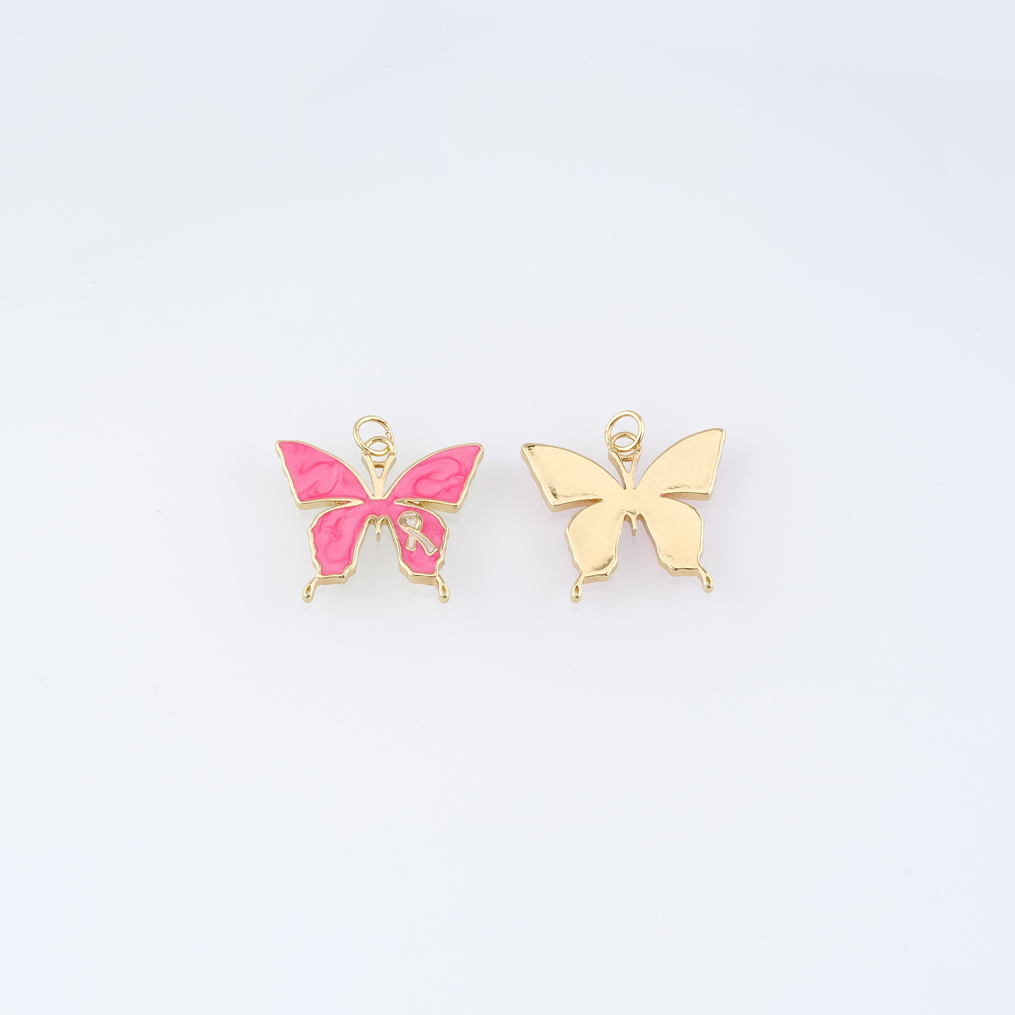 18K Gold Filled Butterfly Pendant,Enamel Ribbon Cancer Awareness Charm Earrings Necklace for DIY Jewelry Making Supply