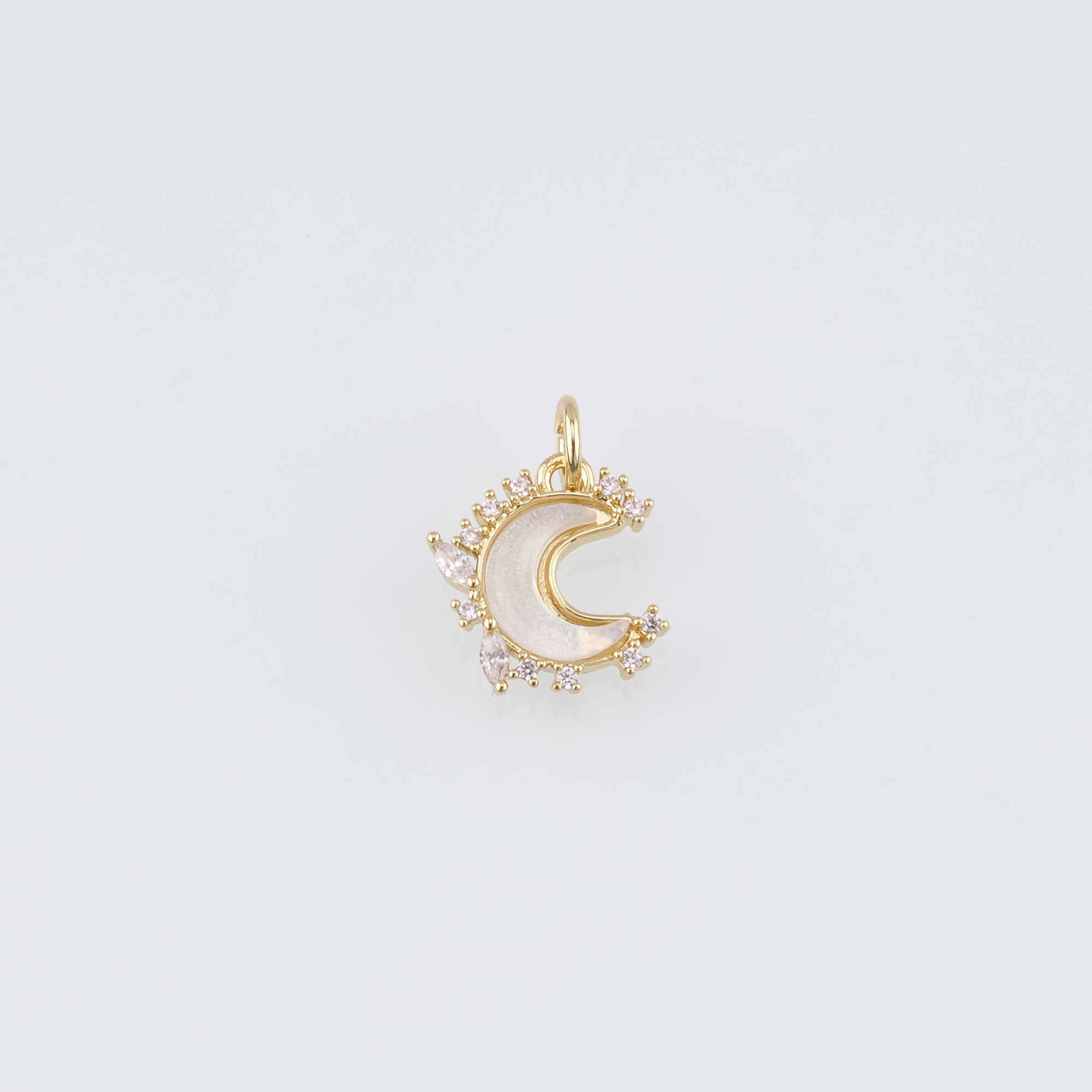 18K Gold Filled Moon Pendant,Celestial Charm,CZ Micro Pave Moon Earrings Necklace for DIY Jewelry Making Supply