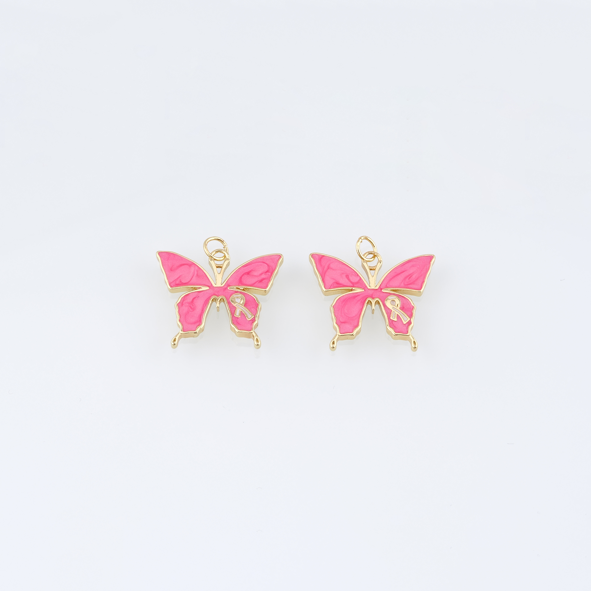 18K Gold Filled Butterfly Pendant,Enamel Ribbon Cancer Awareness Charm Earrings Necklace for DIY Jewelry Making Supply