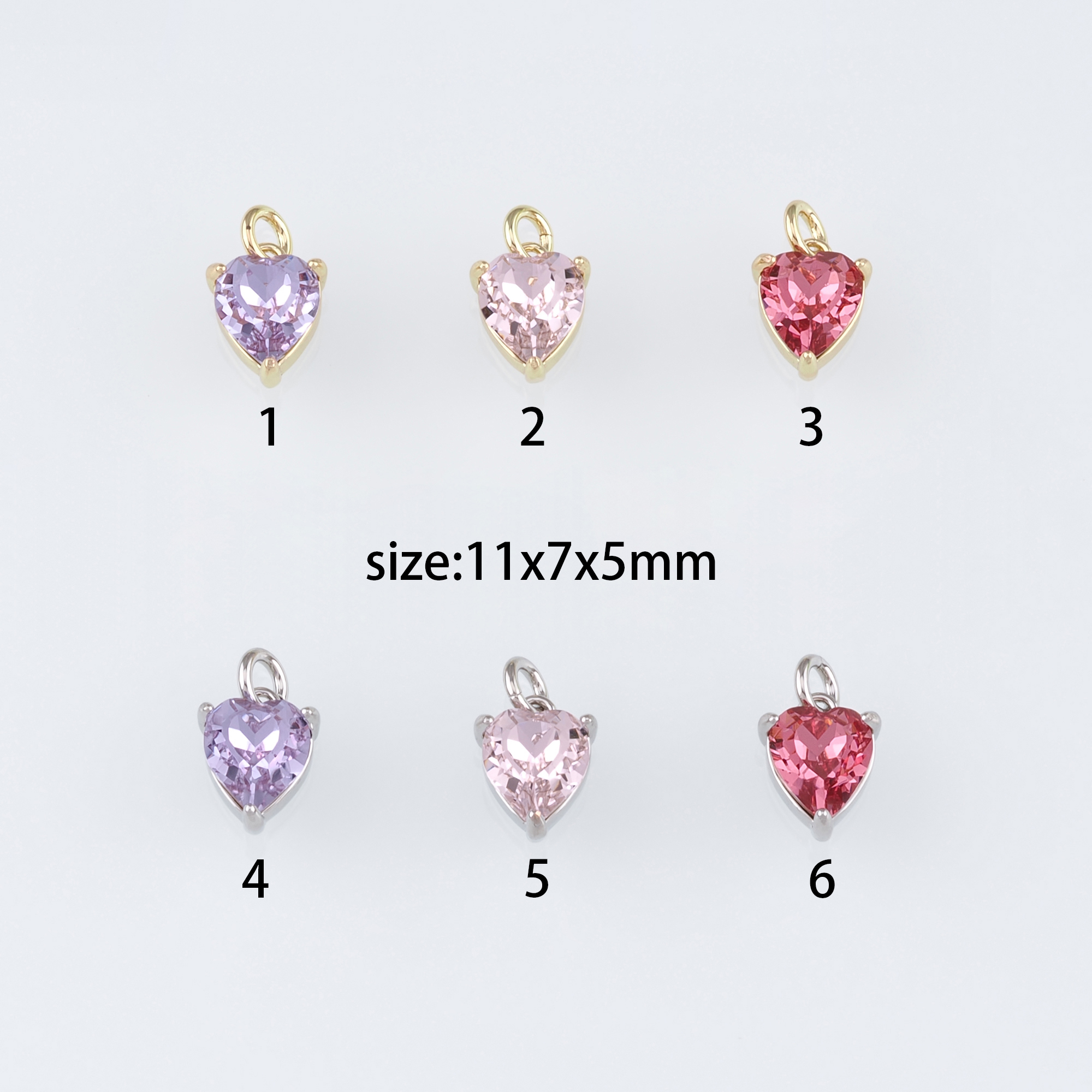 18K Gold Filled Heart Pendant,Crystal Heart Charm Earrings Necklace for DIY Jewelry Making Supply