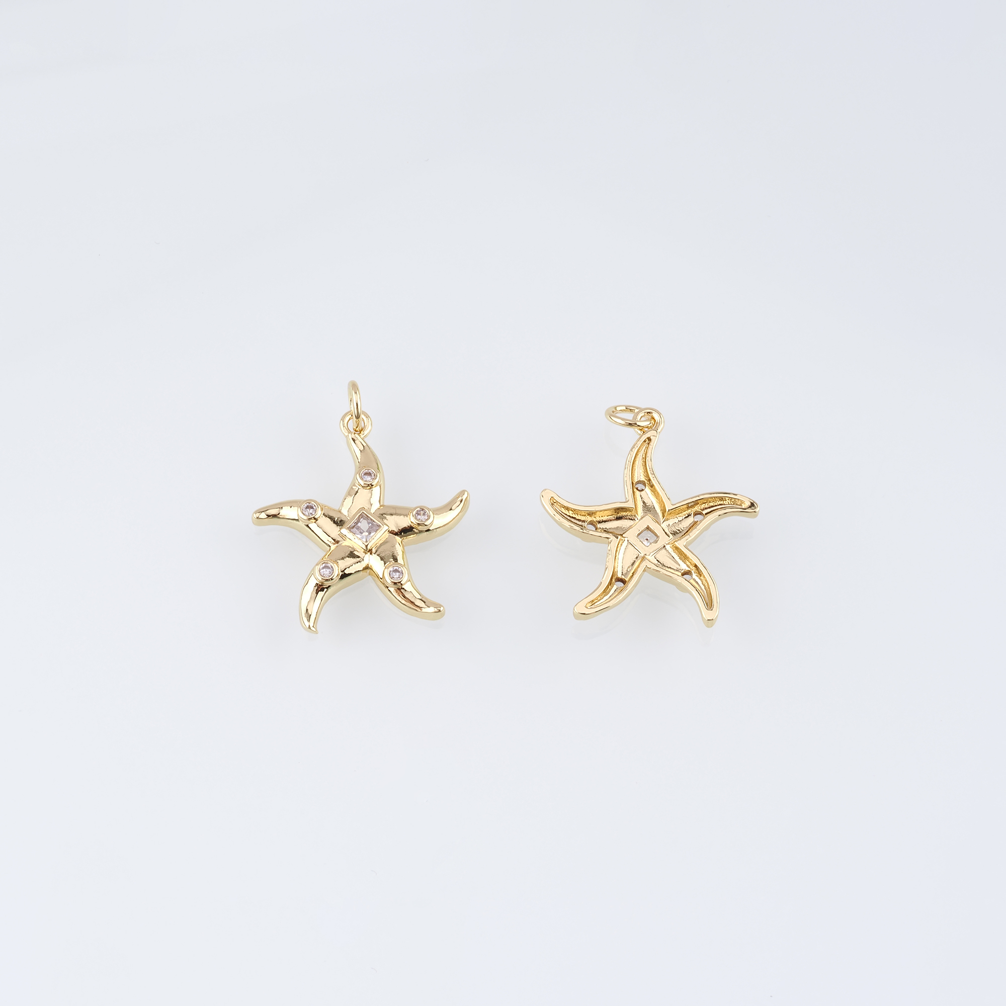 18K Gold Filled Starfish Pendant,CZ Micro Pave Starfish Charm Earrings Necklace for DIY Jewelry Making Supply