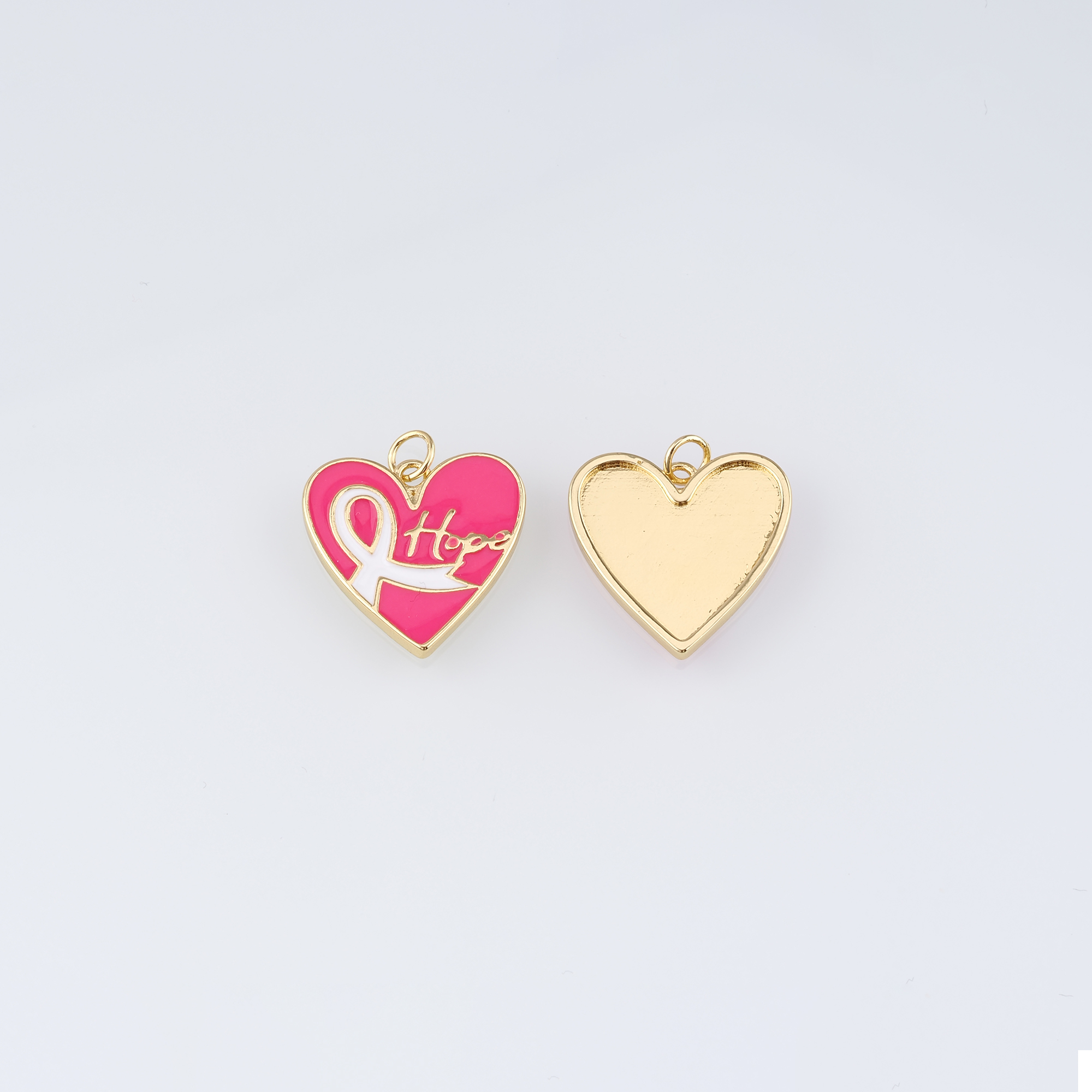 18K Gold Filled Heart Pendant,Enamel Ribbon Cancer Awareness Charm Earrings Necklace for DIY Jewelry Making Supply