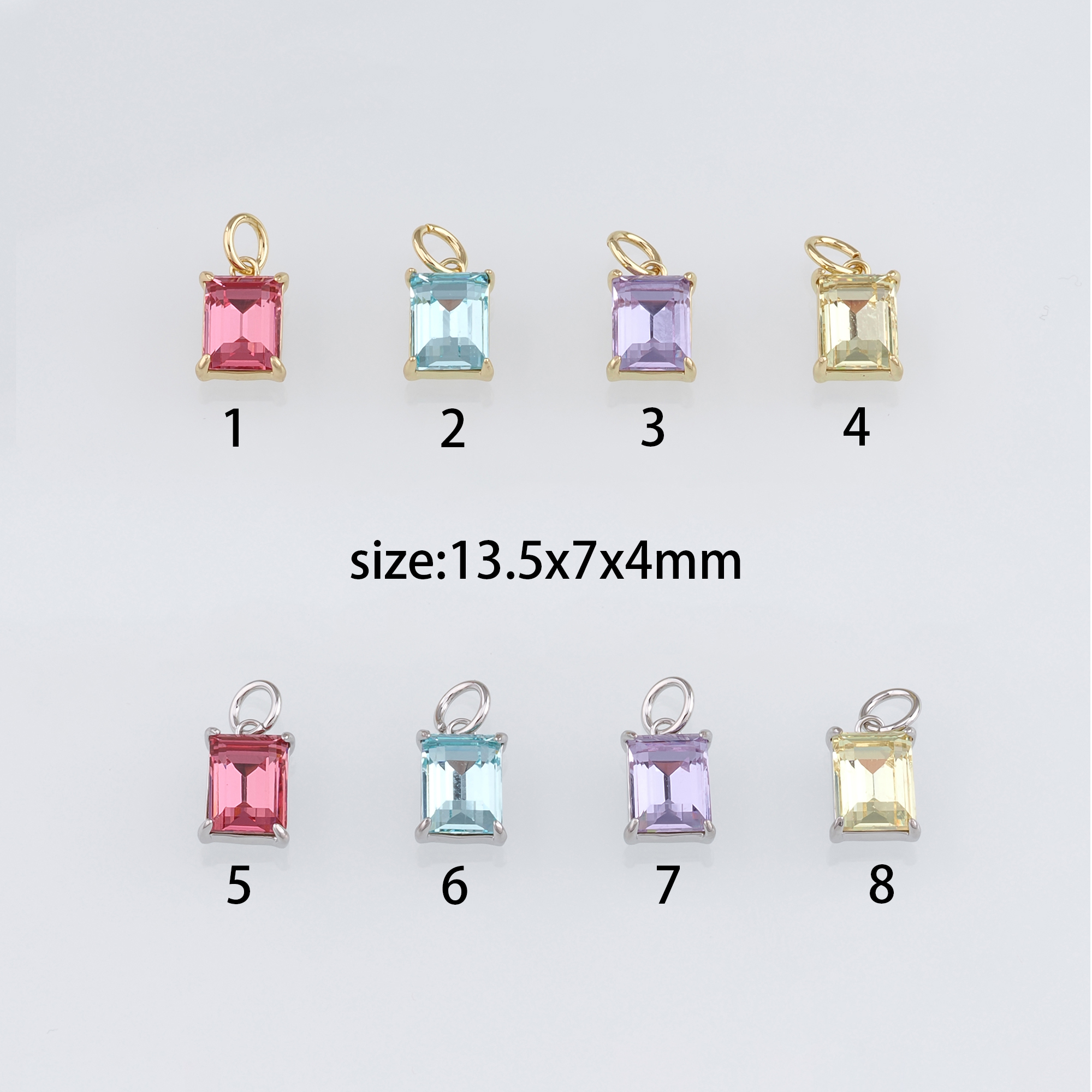 18K Gold Filled Rectangle Pendant,Crystal Rectangle Charm Earrings Necklace for DIY Jewelry Making Supply