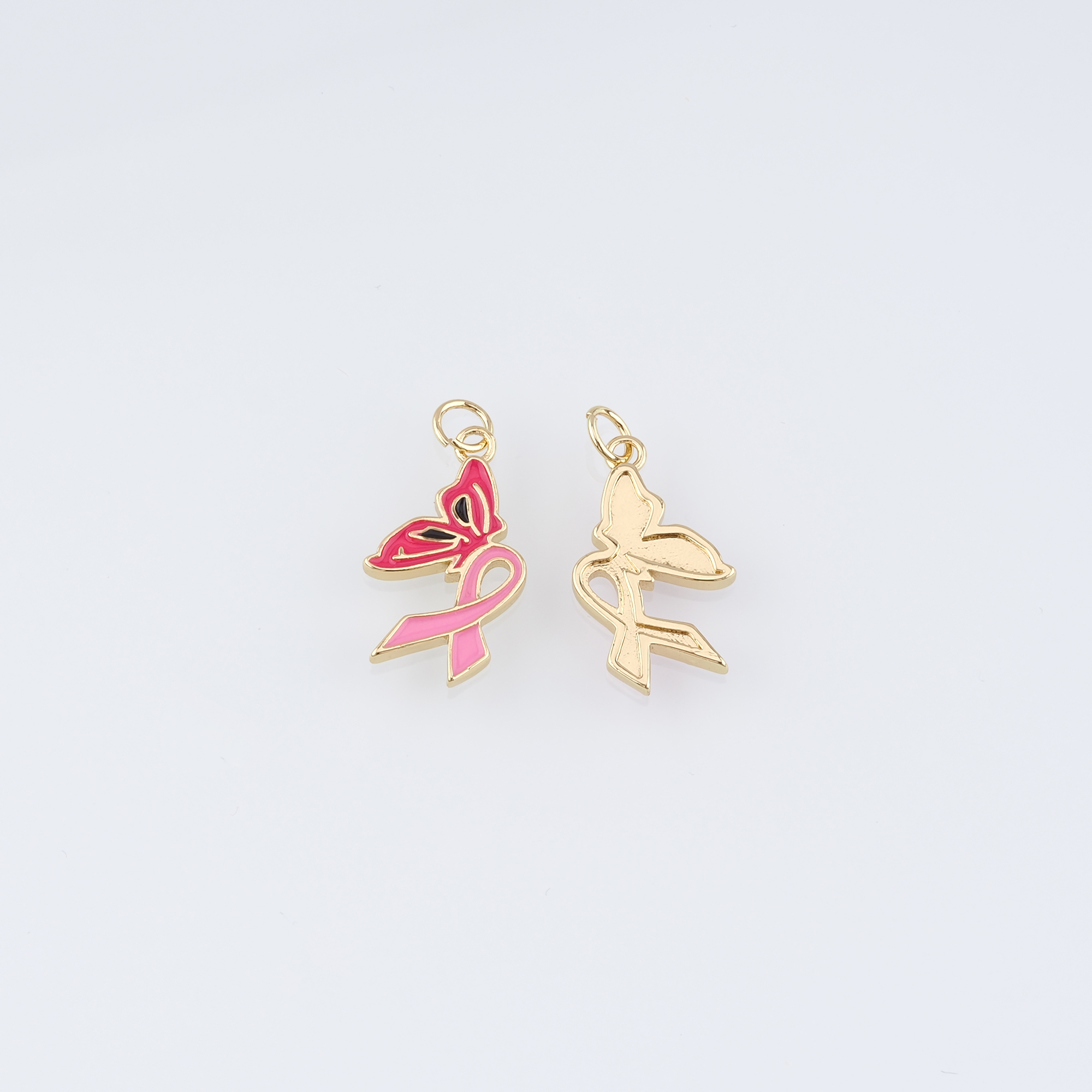 18K Gold Filled Butterfly Pendant,Enamel Ribbon Cancer Awareness Charm Earrings Necklace for DIY Jewelry Making Supply