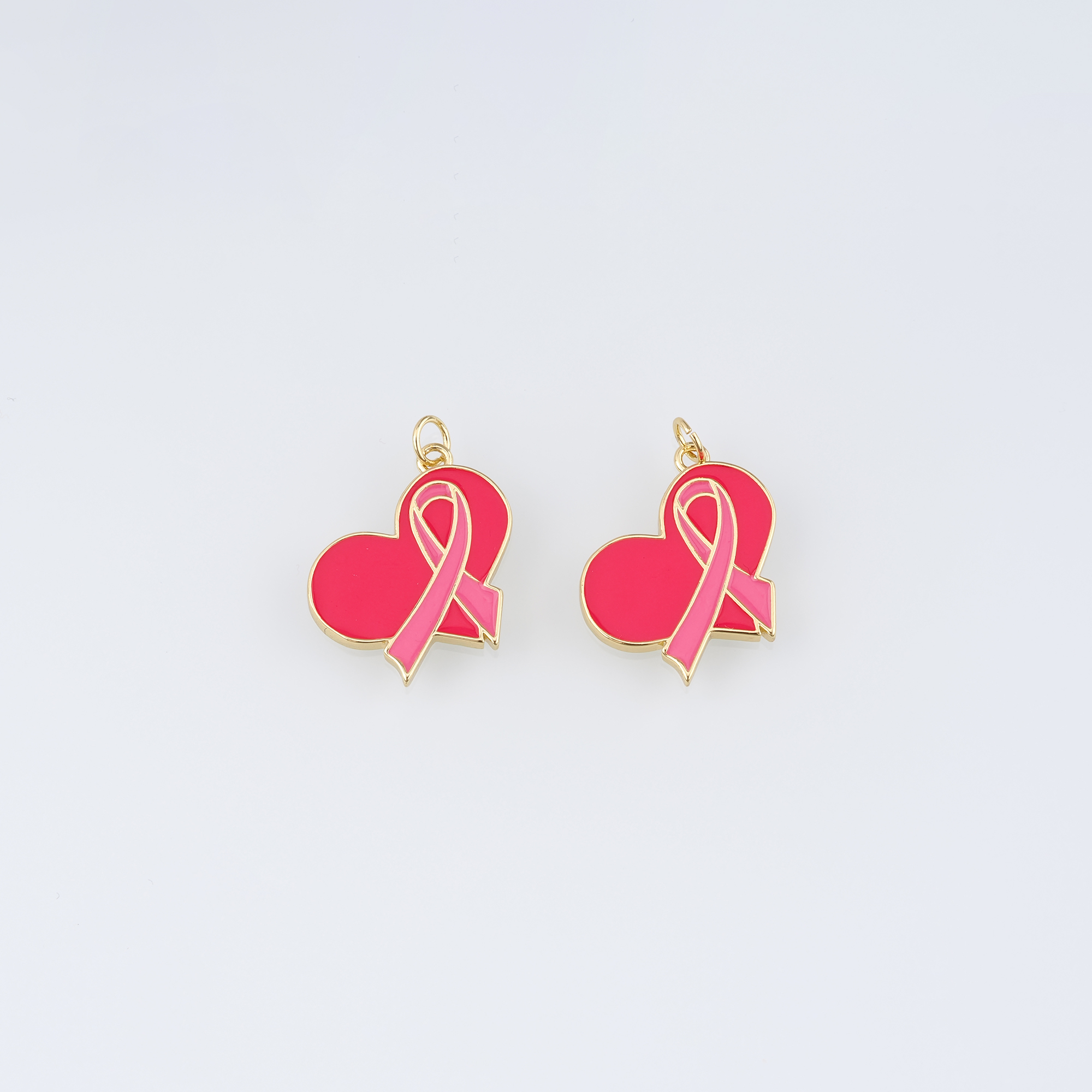 18K Gold Filled Heart Pendant,Enamel Ribbon Cancer Awareness Charm Earrings Necklace for DIY Jewelry Making Supply