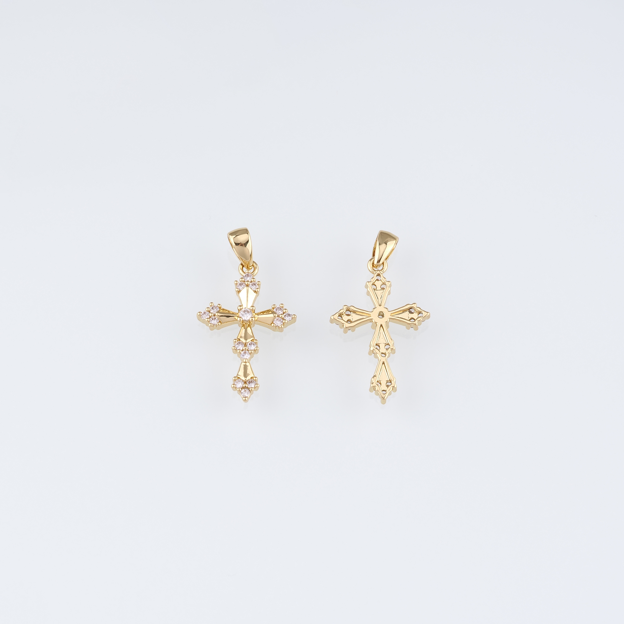 18K Gold Filled Cross Pendant,CZ Micro Pave Cross Charm Earrings Necklace for DIY Jewelry Making Supply