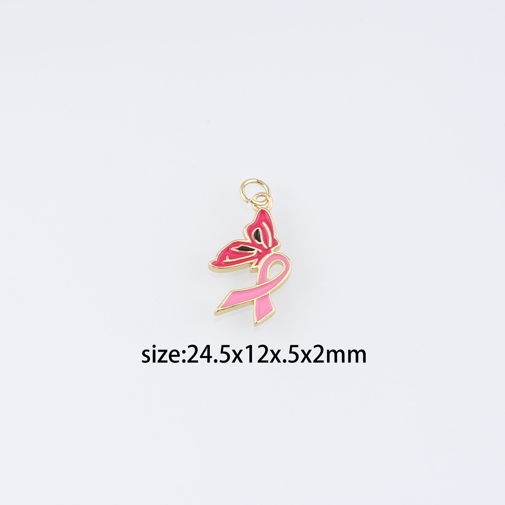 18K Gold Filled Butterfly Pendant,Enamel Ribbon Cancer Awareness Charm Earrings Necklace for DIY Jewelry Making Supply