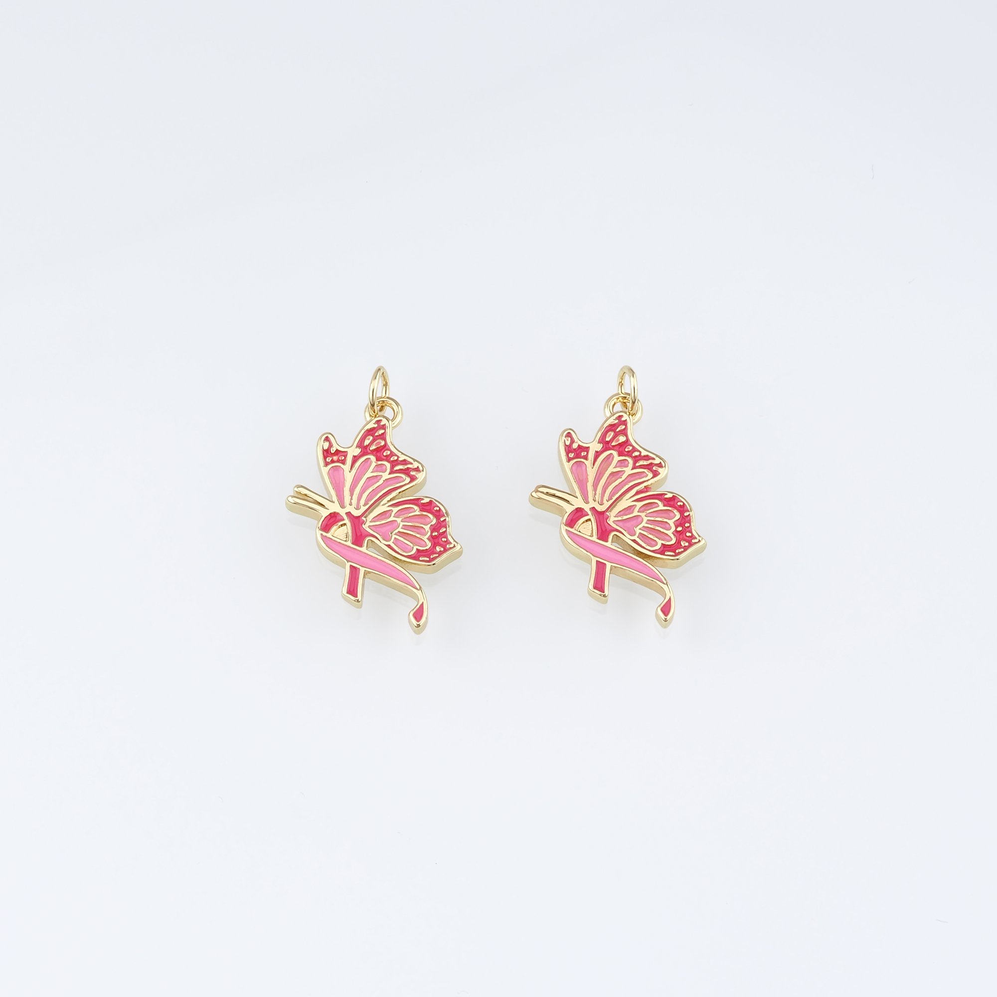 18K Gold Filled Butterfly Pendant,Enamel Butterfly Charm Earrings Necklace for DIY Jewelry Making Supply