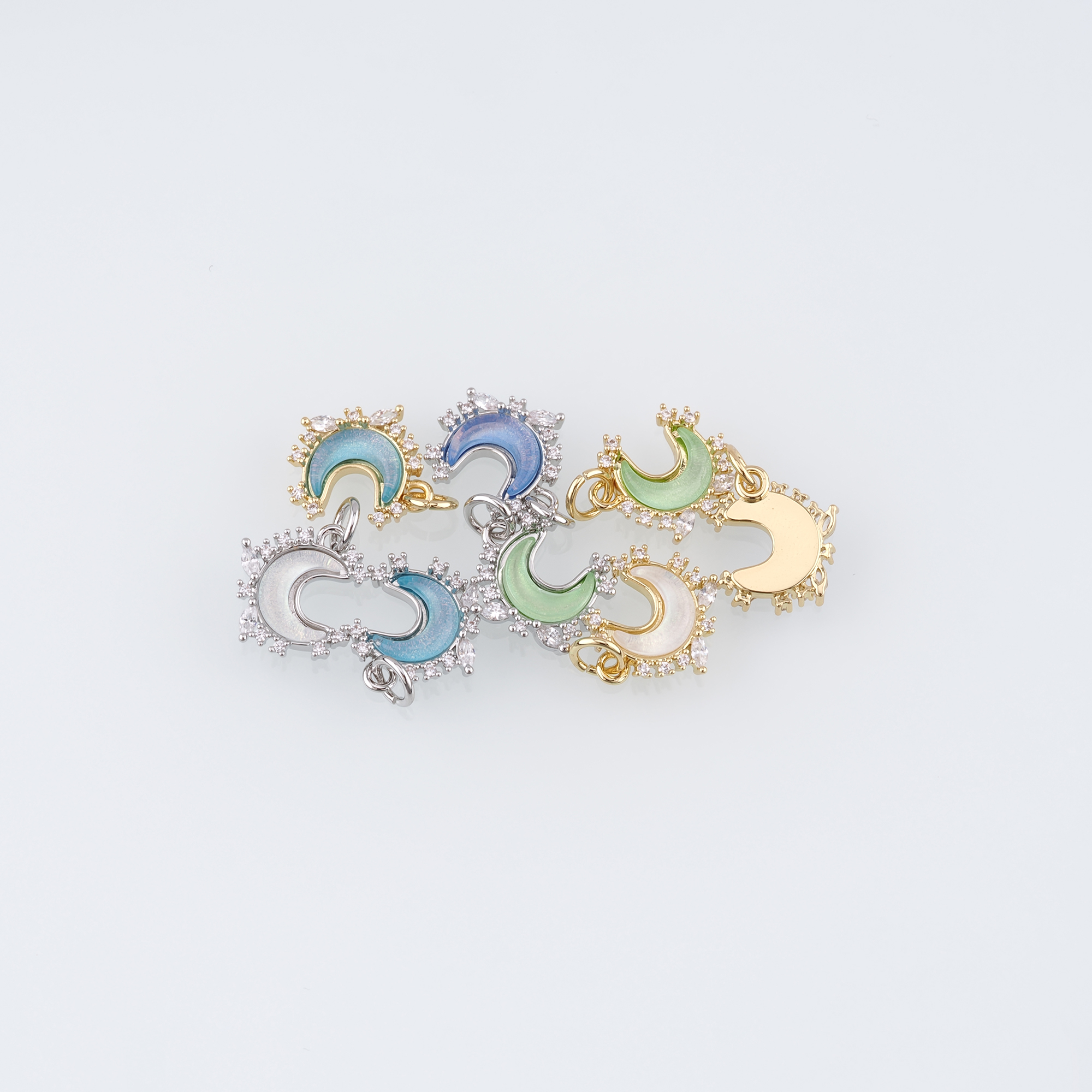 18K Gold Filled Moon Pendant,Celestial Charm,CZ Micro Pave Moon Earrings Necklace for DIY Jewelry Making Supply