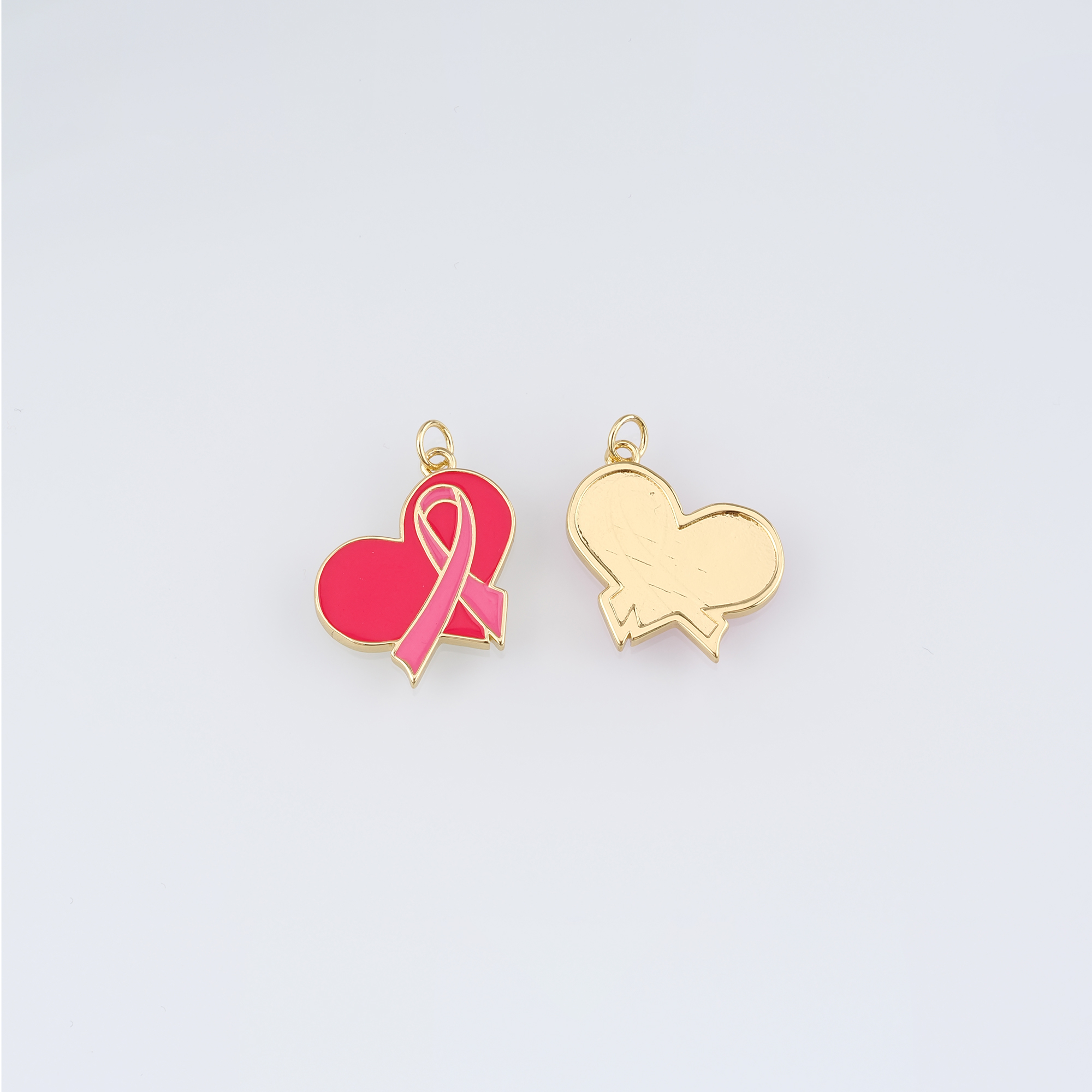 18K Gold Filled Heart Pendant,Enamel Ribbon Cancer Awareness Charm Earrings Necklace for DIY Jewelry Making Supply