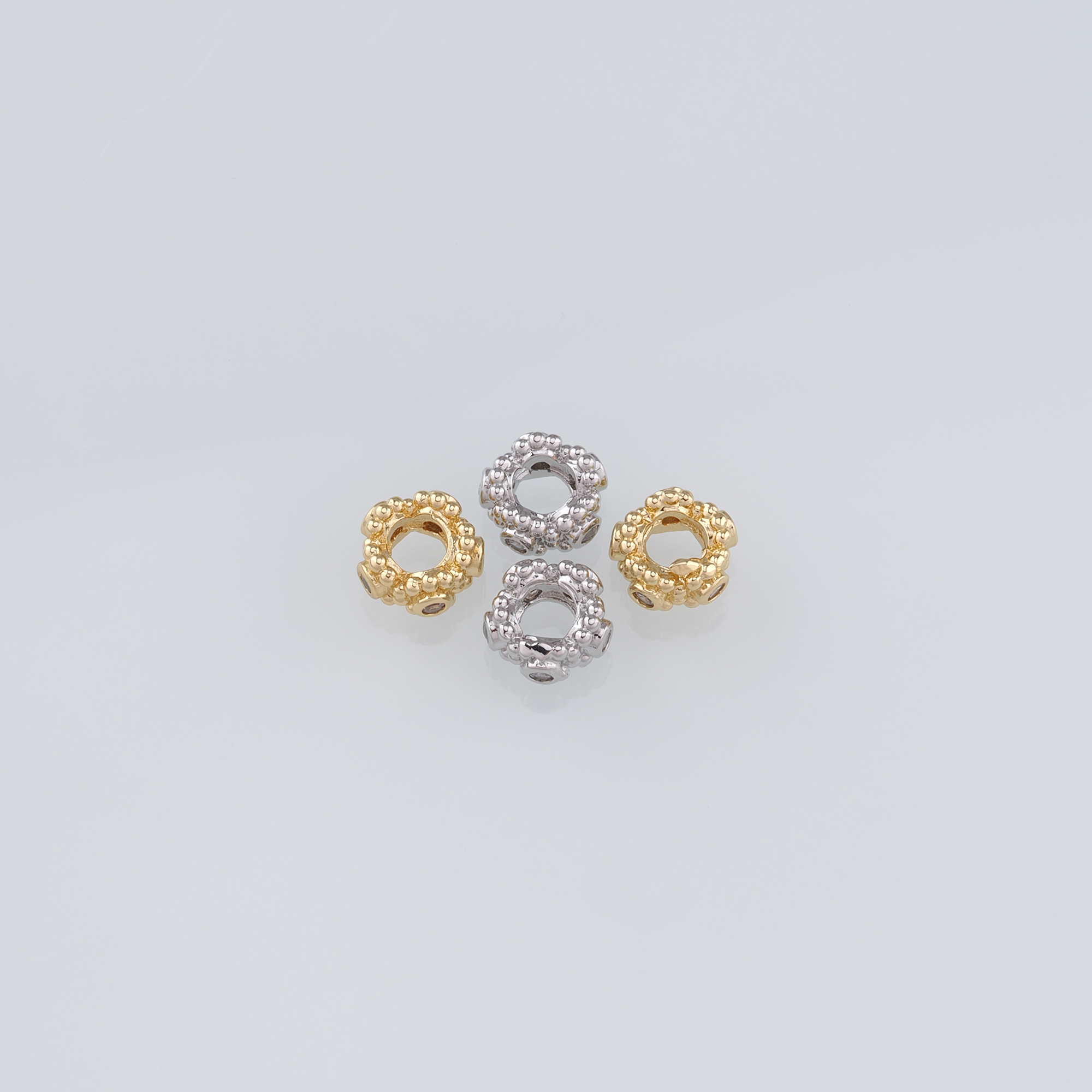 18K Gold Filled Round Spacer Beads,CZ Micro Pave Round Flat Bead for Bracelet Jewelry Necklace Making Supply