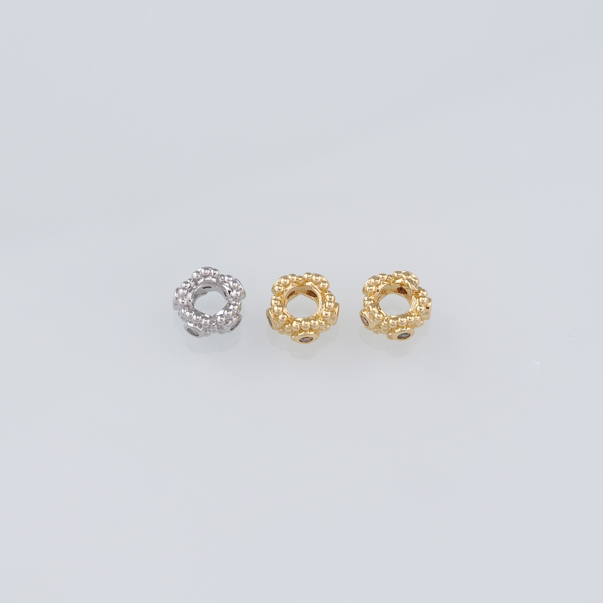 18K Gold Filled Round Spacer Beads,CZ Micro Pave Round Flat Bead for Bracelet Jewelry Necklace Making Supply