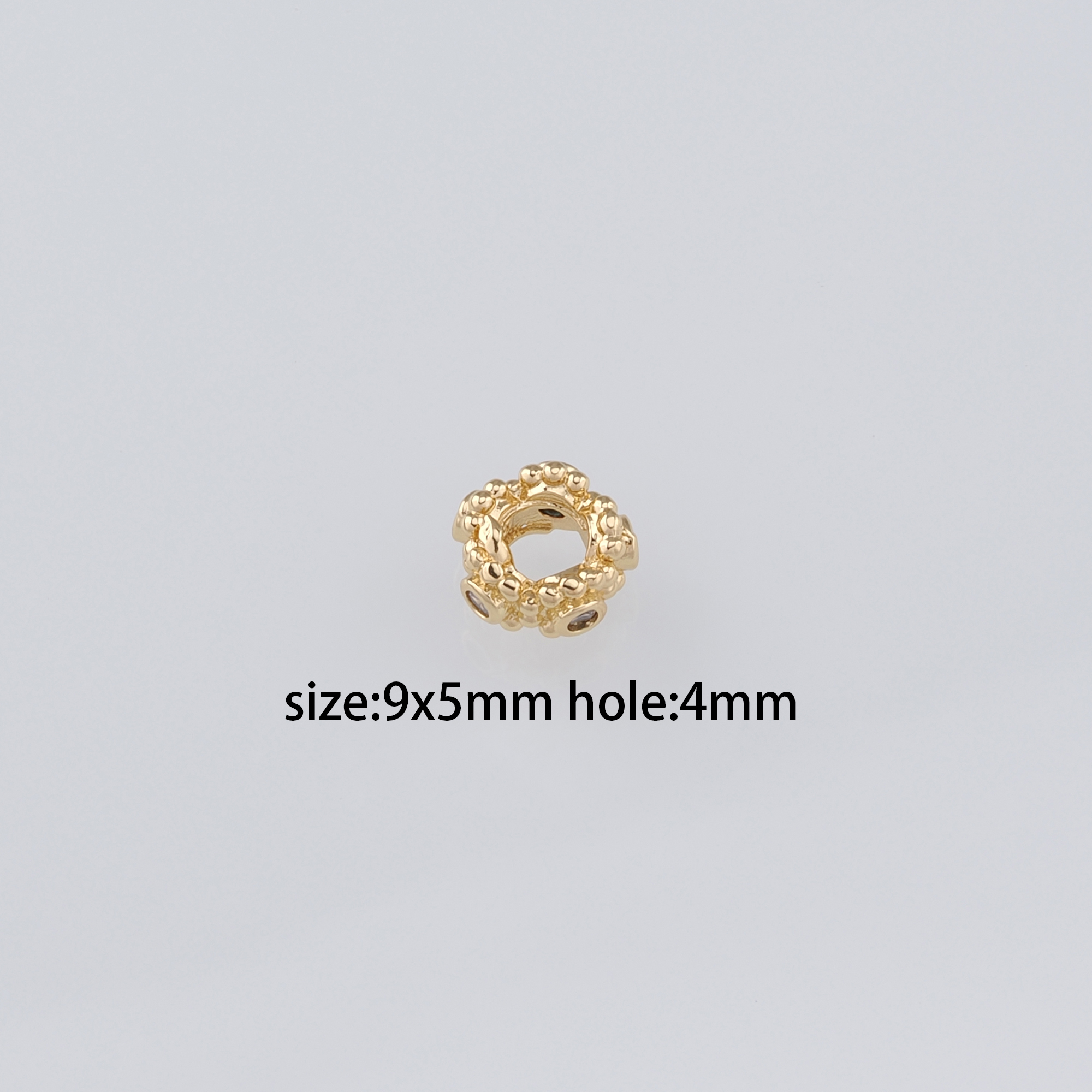 18K Gold Filled Round Spacer Beads,CZ Micro Pave Round Flat Bead for Bracelet Jewelry Necklace Making Supply