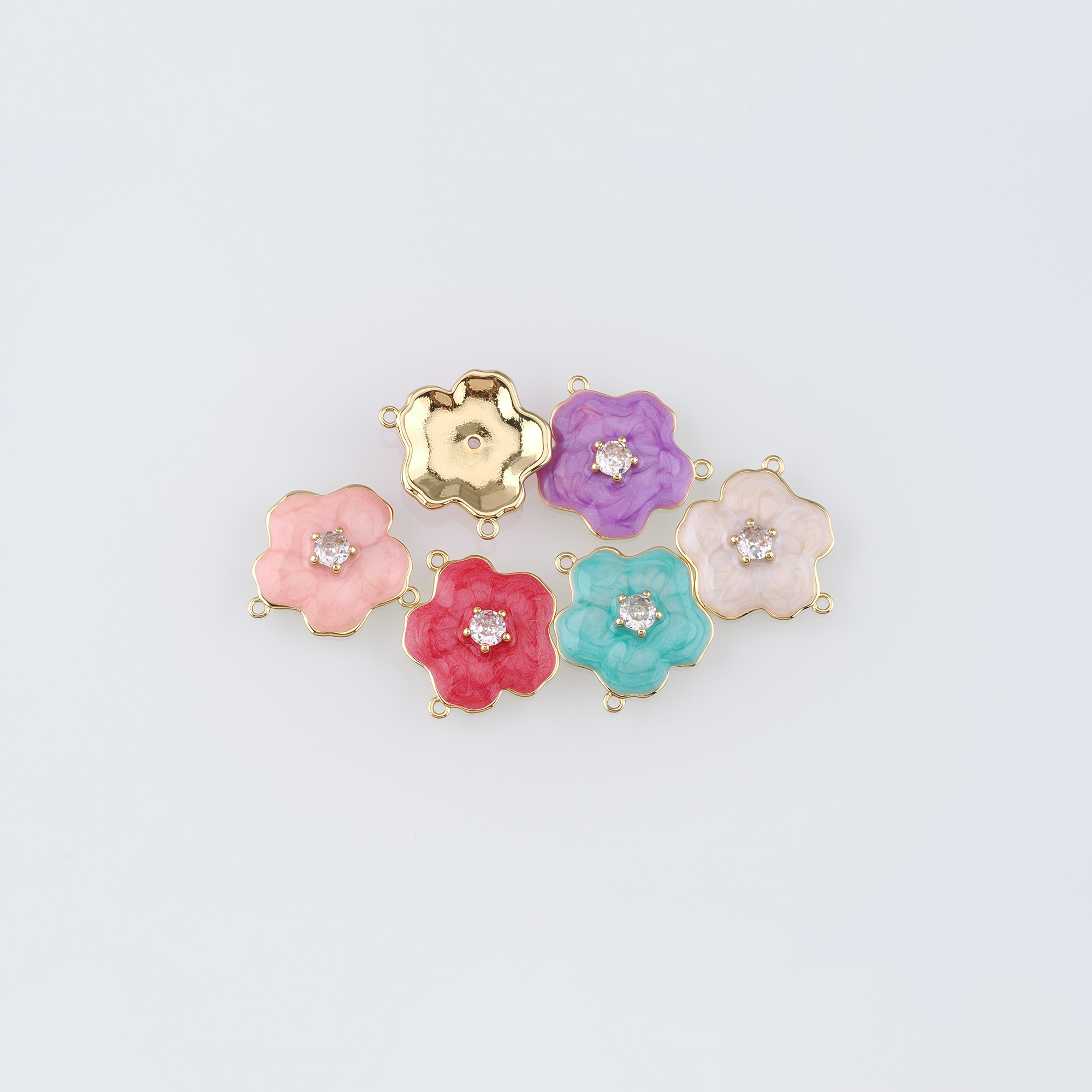 18K Gold Filled Flower Pendant,Enamel Flower Charm Earrings Necklace for DIY Jewelry Making Supply