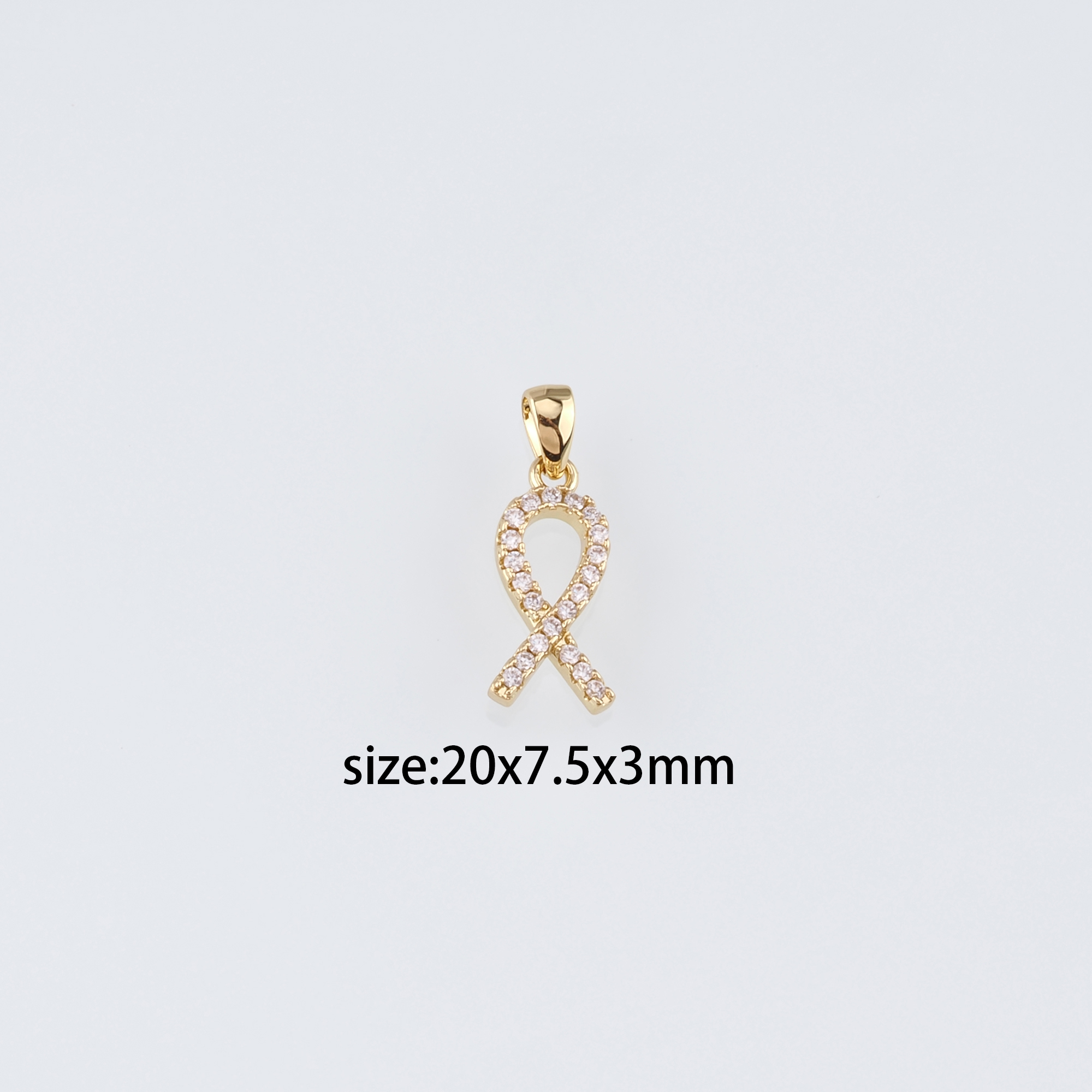 18K Gold Filled Ribbon Pendant,CZ Micro Pave Awareness Ribbon Charm Earrings Necklace for DIY Jewelry Making Supply