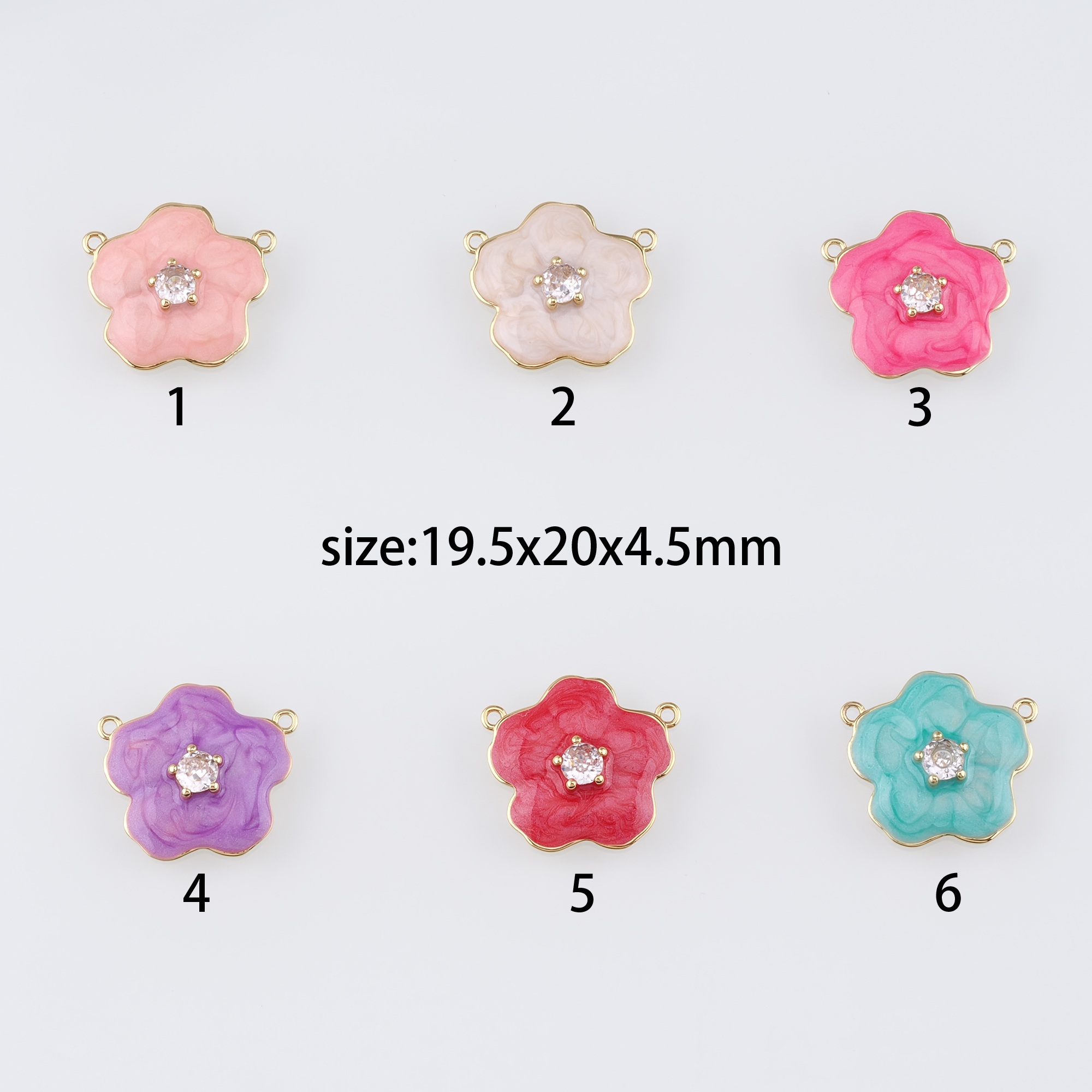 18K Gold Filled Flower Pendant,Enamel Flower Charm Earrings Necklace for DIY Jewelry Making Supply