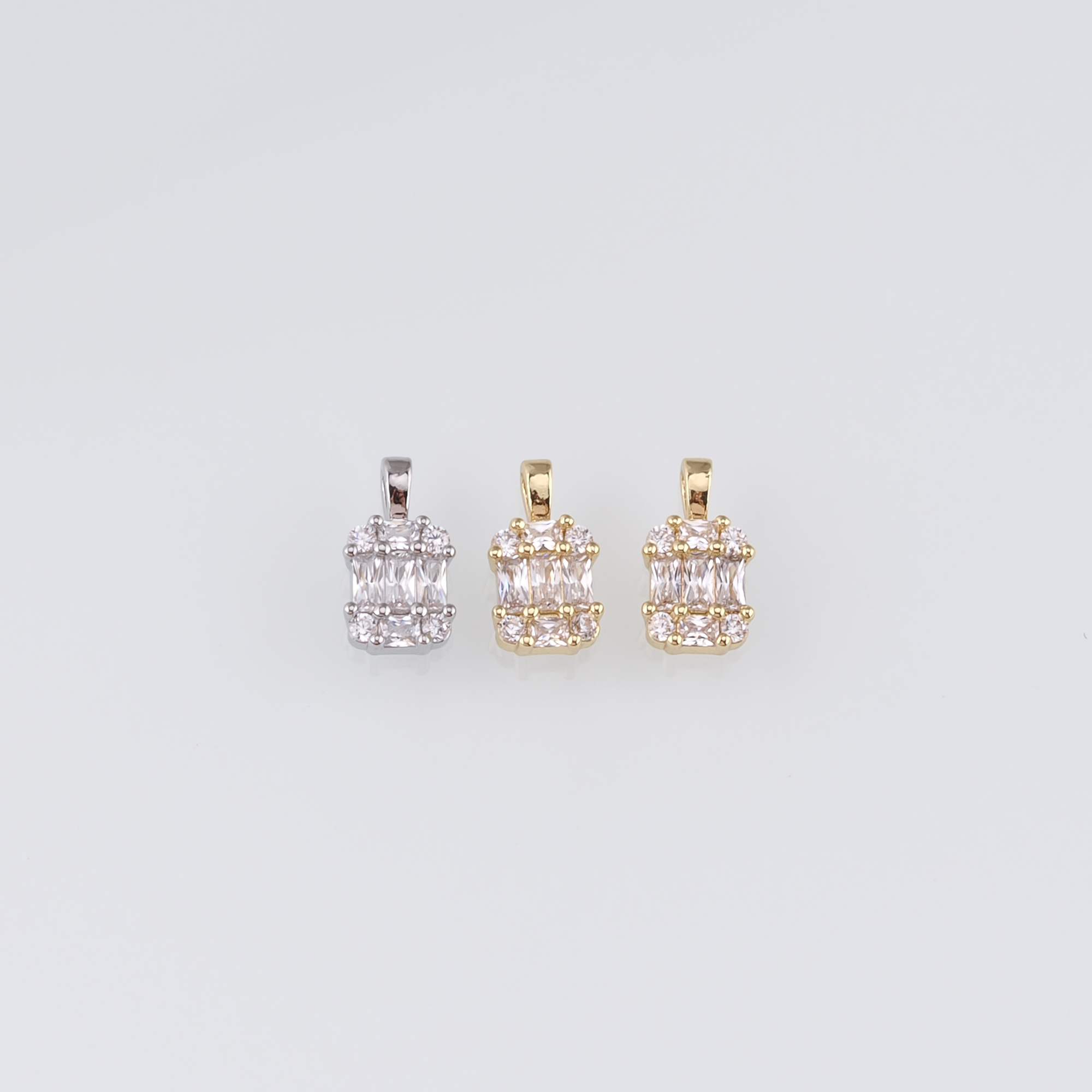 18K Gold Filled Rectangle Pendant,CZ Micro Pave Rectangle Charm Earrings Necklace for DIY Jewelry Making Supply