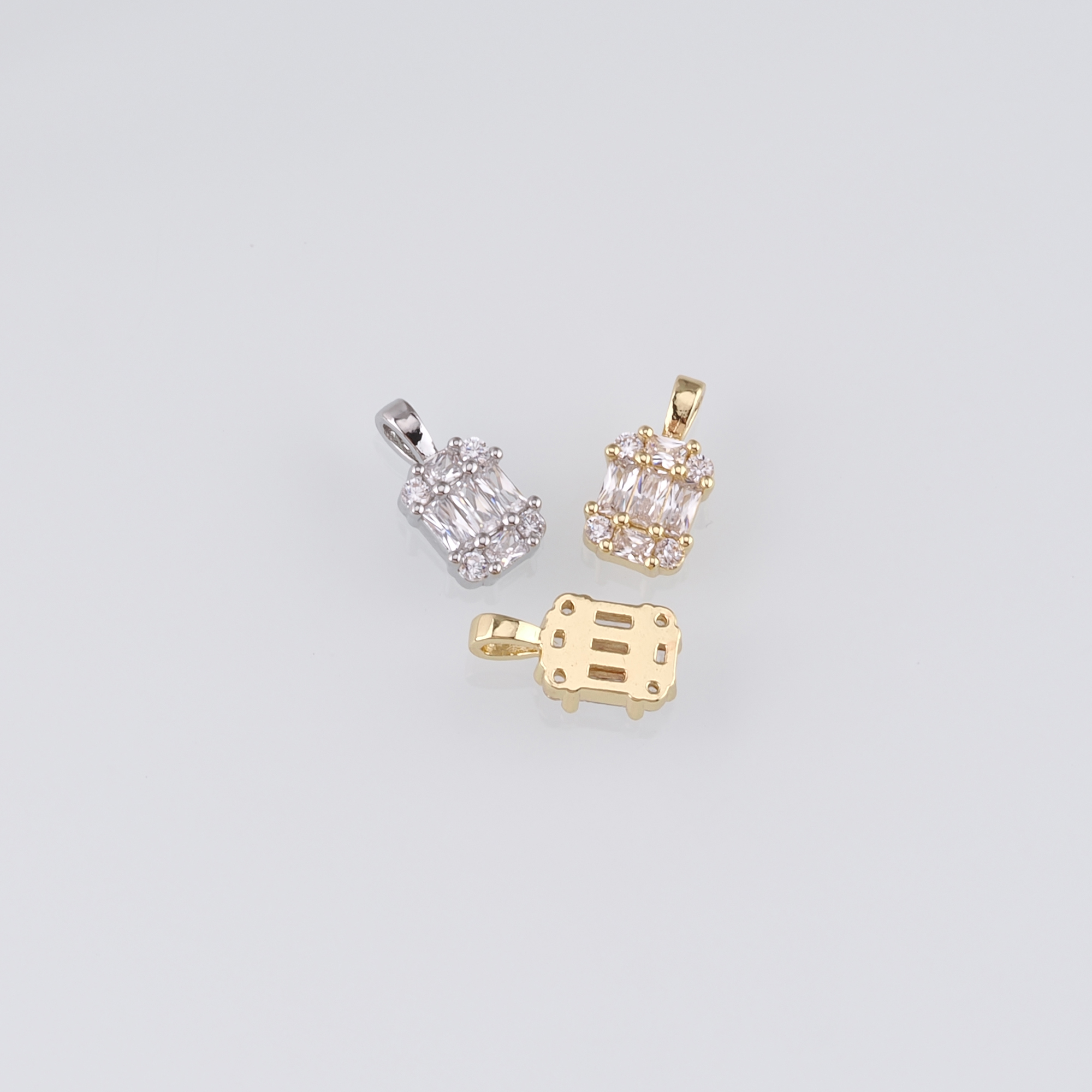 18K Gold Filled Rectangle Pendant,CZ Micro Pave Rectangle Charm Earrings Necklace for DIY Jewelry Making Supply