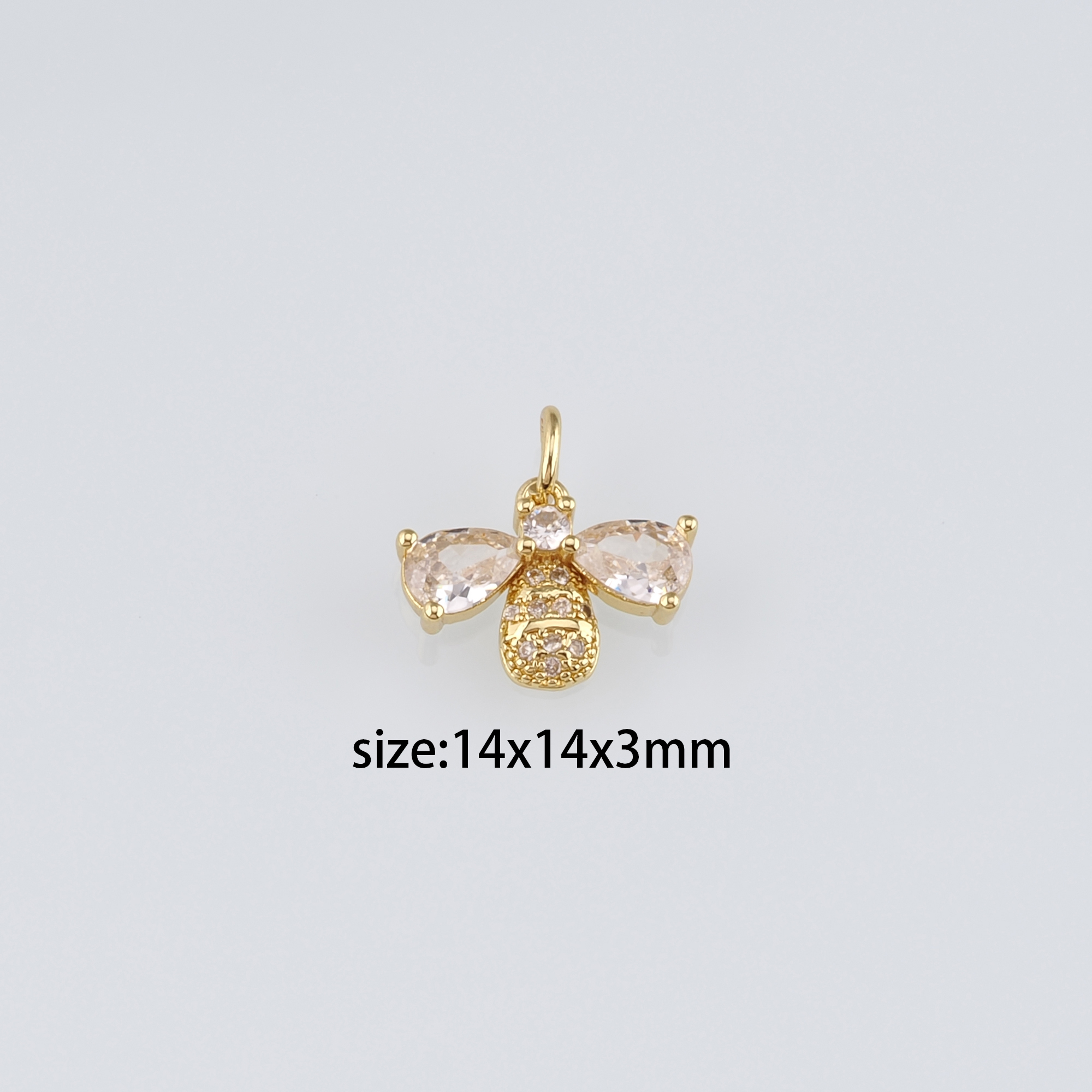 18K Gold Filled Bee Pendant,CZ Micro Pave Bee Charm Earrings Necklace for DIY Jewelry Making Supply