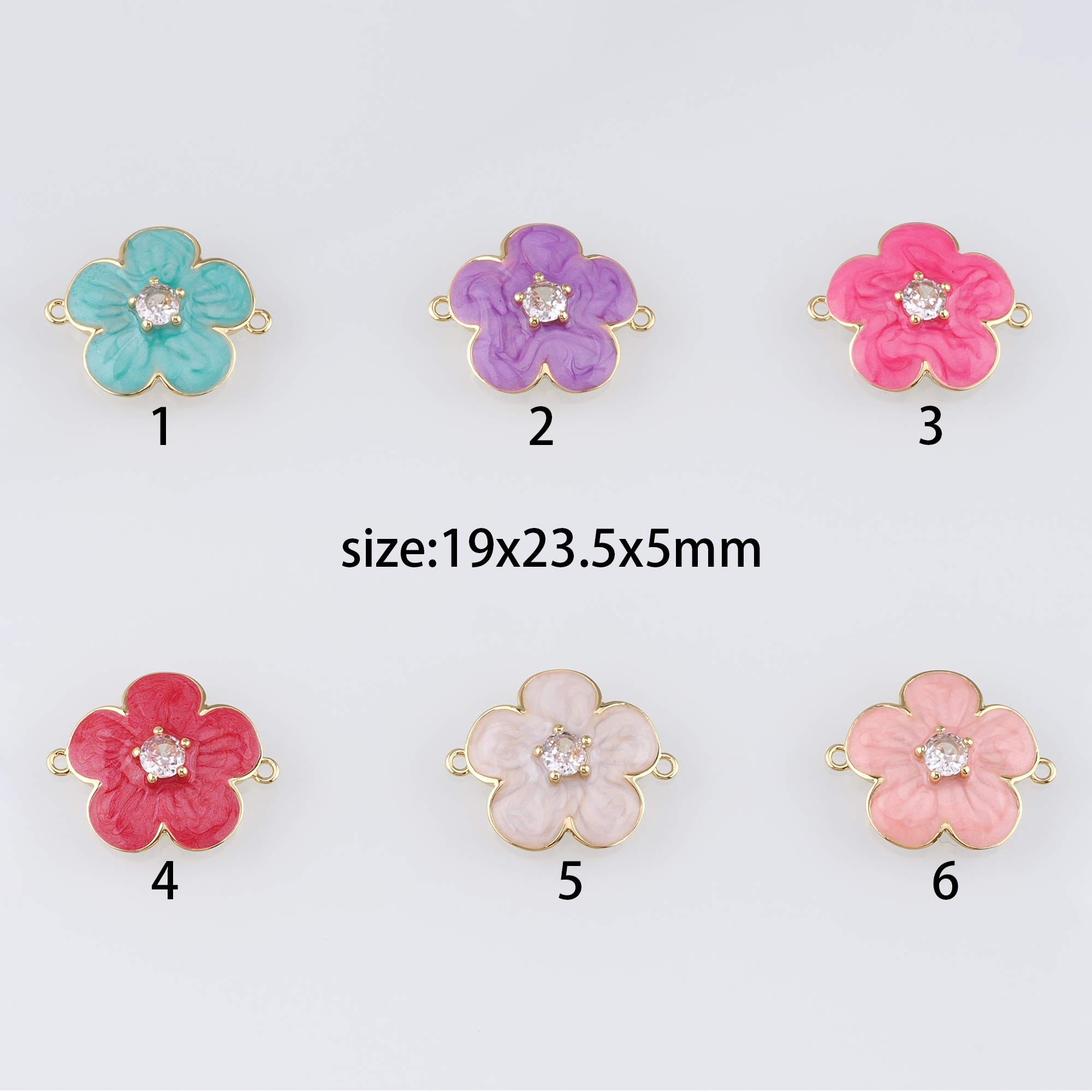 18K Gold Filled Flower Connector,Enamel Floral Charm Necklace Bracelet for DIY Jewelry Making Supply