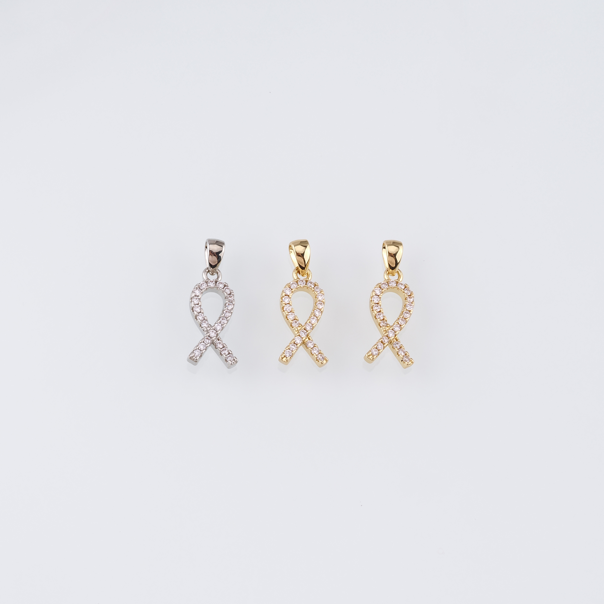 18K Gold Filled Ribbon Pendant,CZ Micro Pave Awareness Ribbon Charm Earrings Necklace for DIY Jewelry Making Supply