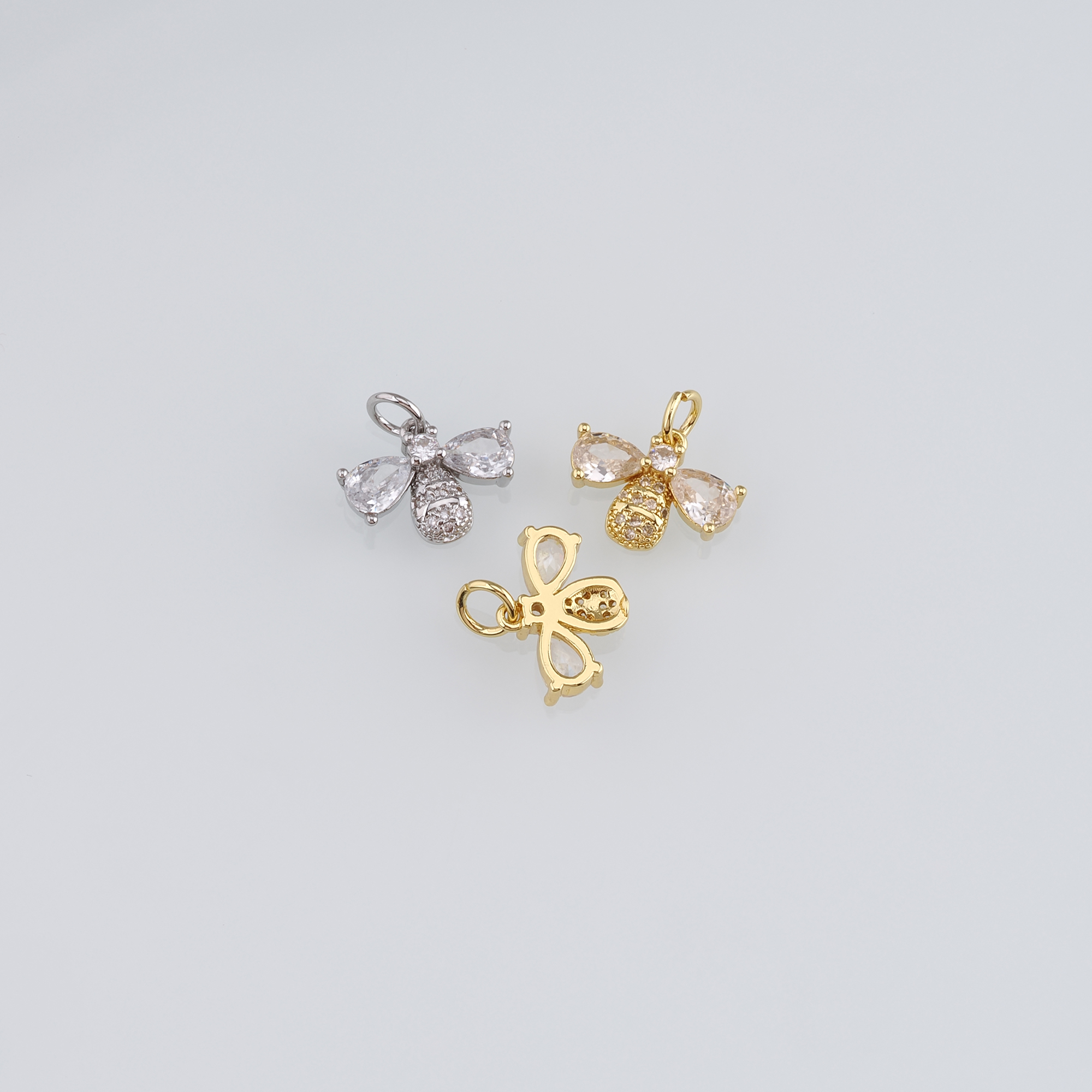 18K Gold Filled Bee Pendant,CZ Micro Pave Bee Charm Earrings Necklace for DIY Jewelry Making Supply