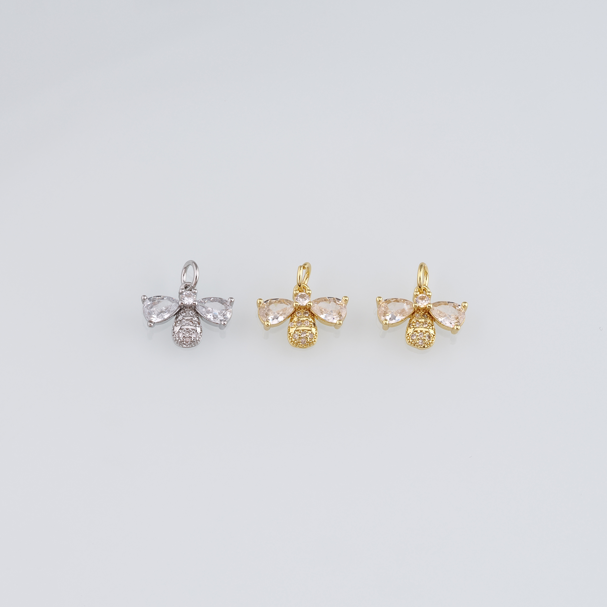 18K Gold Filled Bee Pendant,CZ Micro Pave Bee Charm Earrings Necklace for DIY Jewelry Making Supply