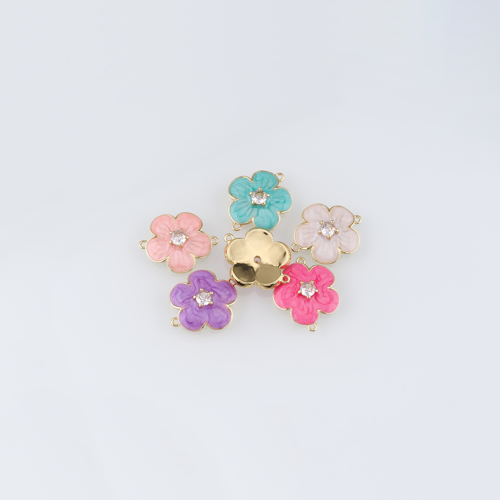 18K Gold Filled Flower Connector,Enamel Floral Charm Necklace Bracelet for DIY Jewelry Making Supply