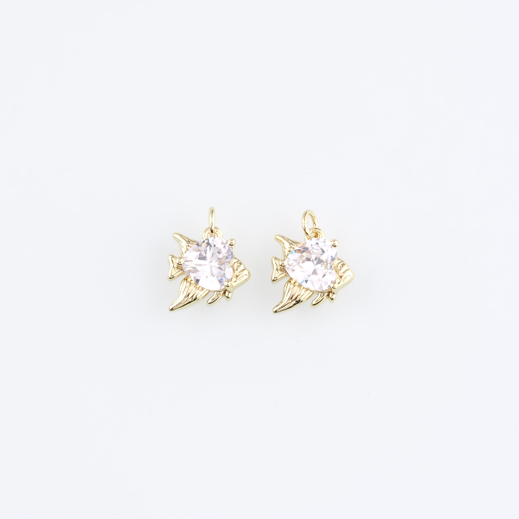 18K Gold Filled Fish Pendant,CZ Micro Pave Fish Charm Earrings Necklace for DIY Jewelry Making Supply