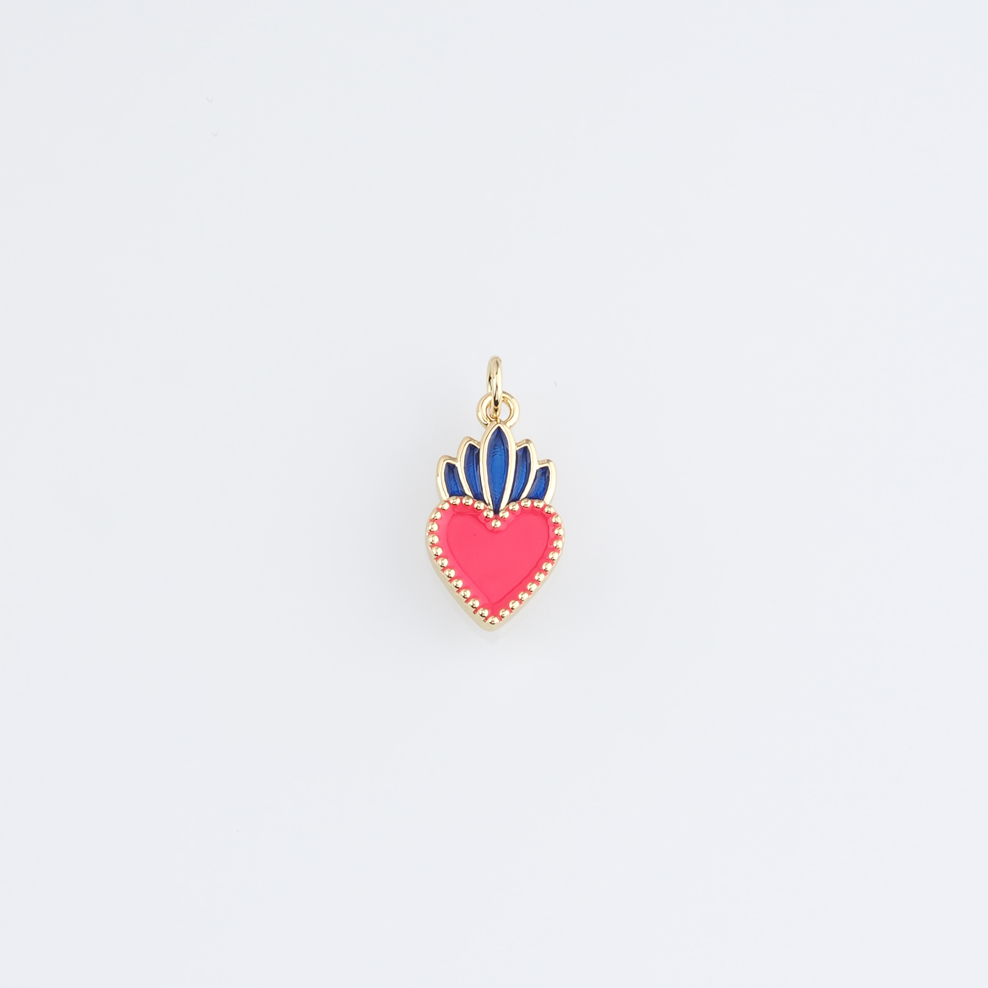 18K Gold Filled Sacred Heart Pendant,Enamel Sacred Heart Charm Earrings Necklace for DIY Jewelry Making Supply