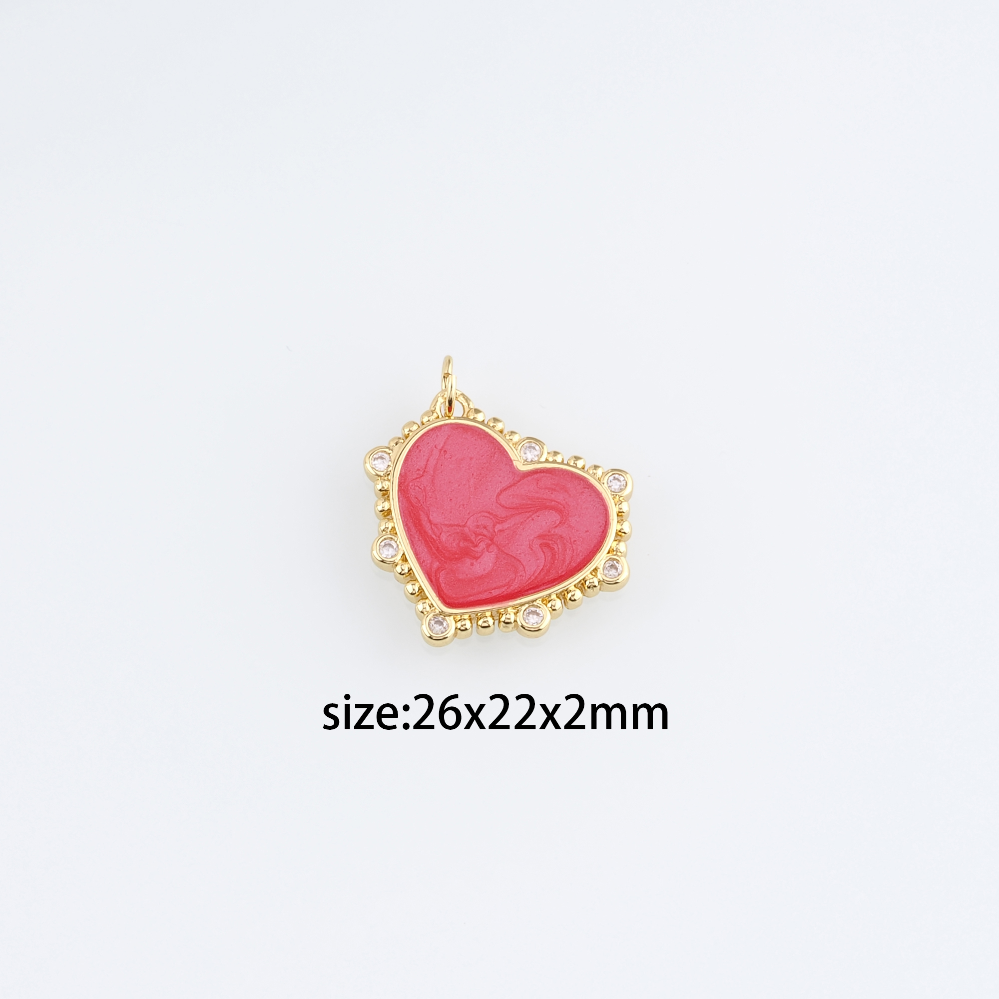 18K Gold Filled Heart Pendant,Enamel Heart Charm Earrings Necklace for DIY Jewelry Making Supply