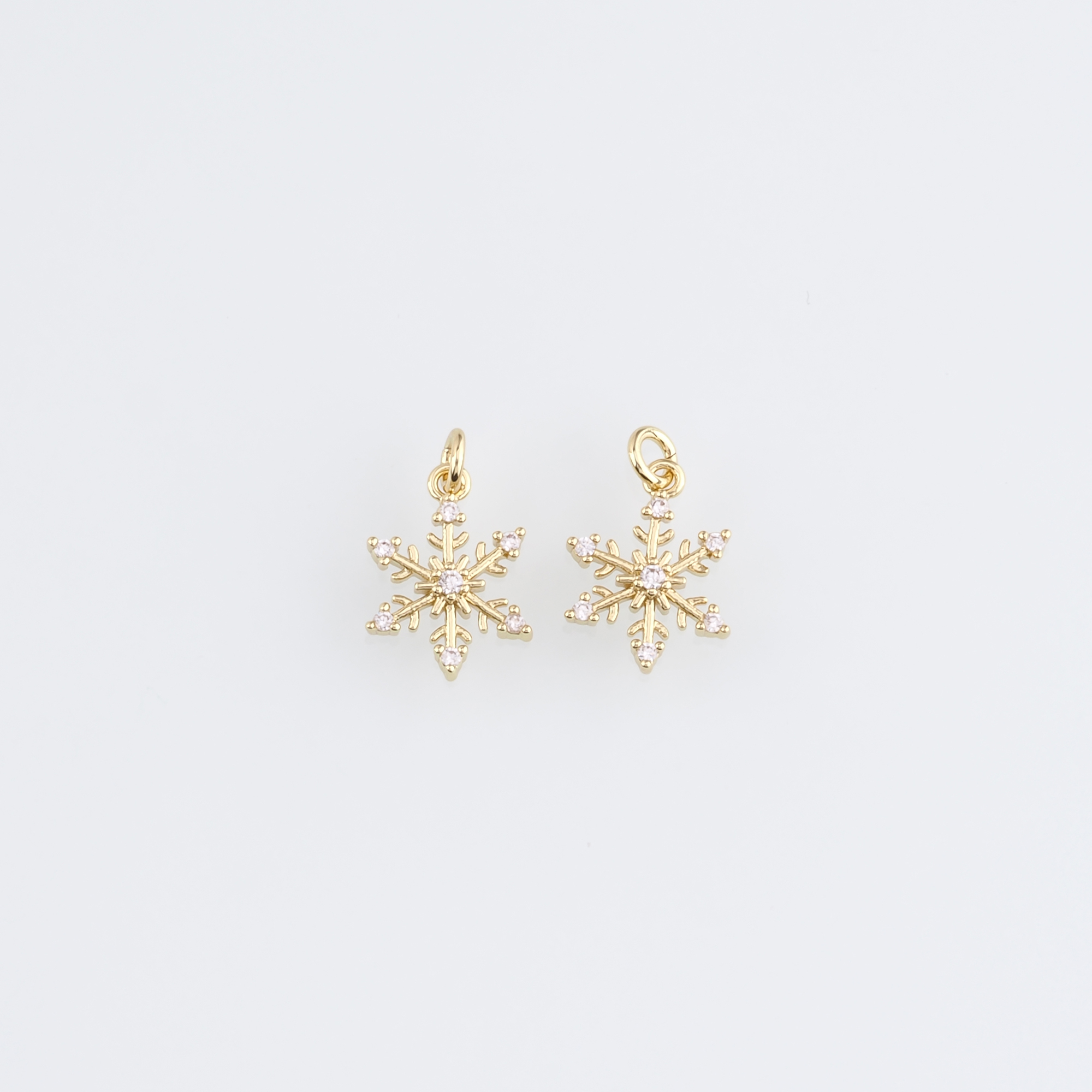 18K Gold Filled Snowflake Pendant,CZ Micro Pave Christmas Snowflake Charm Earrings Necklace for DIY Jewelry Making Supply