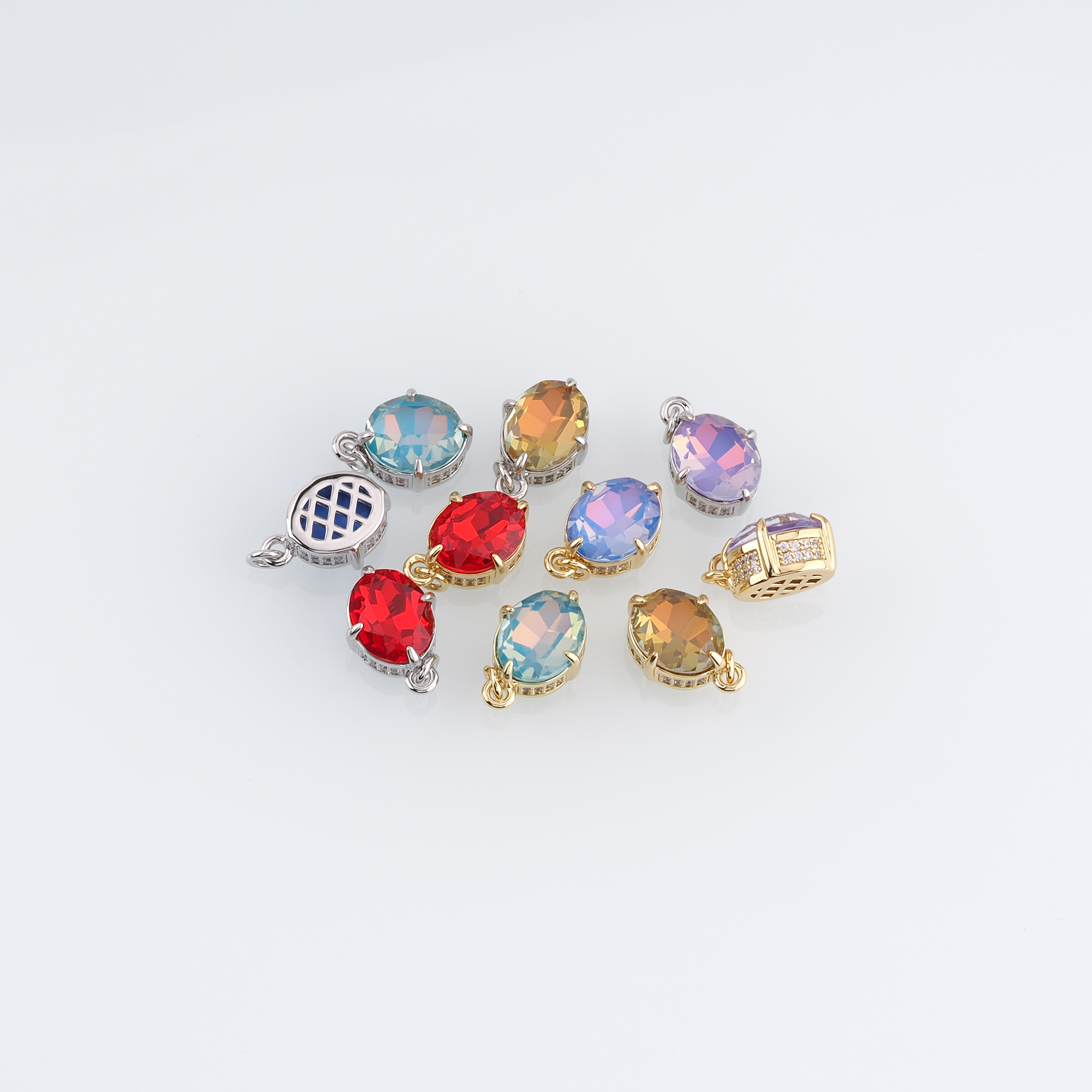 18K Gold Filled Oval Pendant,Crystal Oval Charm Earrings Necklace for DIY Jewelry Making Supply