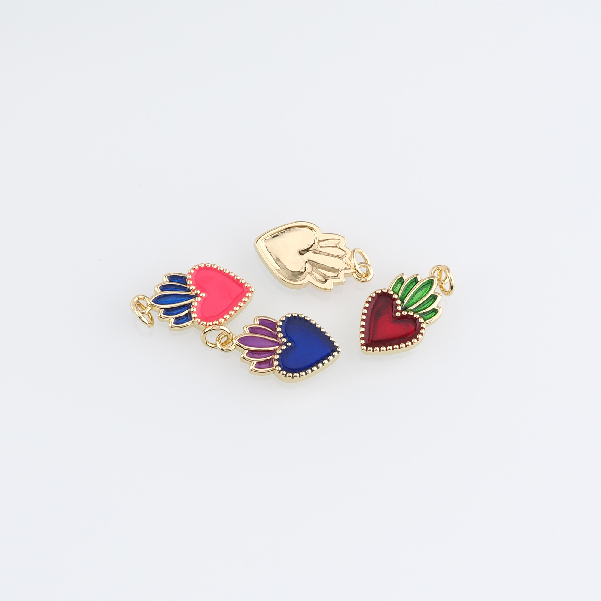 18K Gold Filled Sacred Heart Pendant,Enamel Sacred Heart Charm Earrings Necklace for DIY Jewelry Making Supply