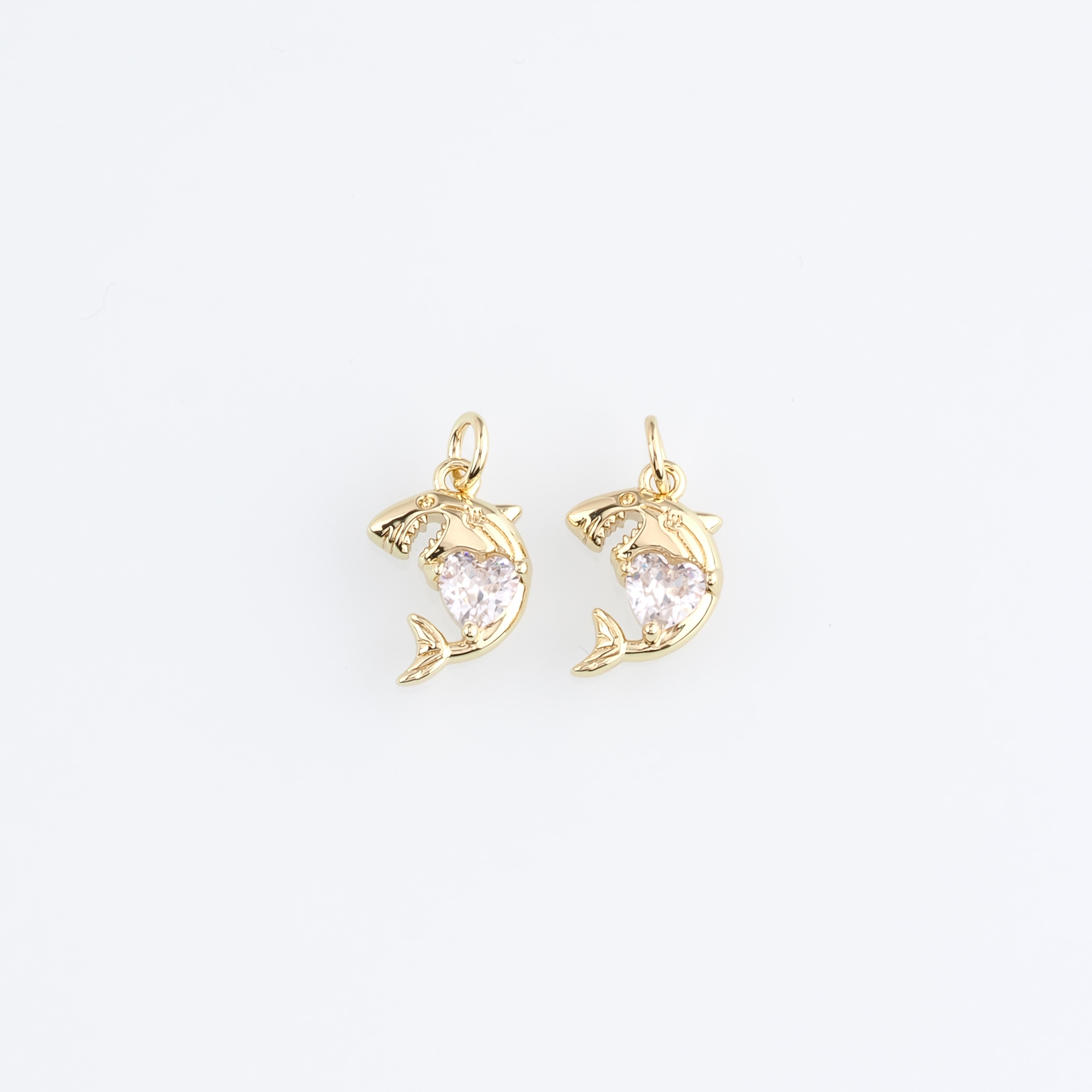 18K Gold Filled Shark Pendant,CZ Micro Pave Shark Charm Earrings Necklace for DIY Jewelry Making Supply