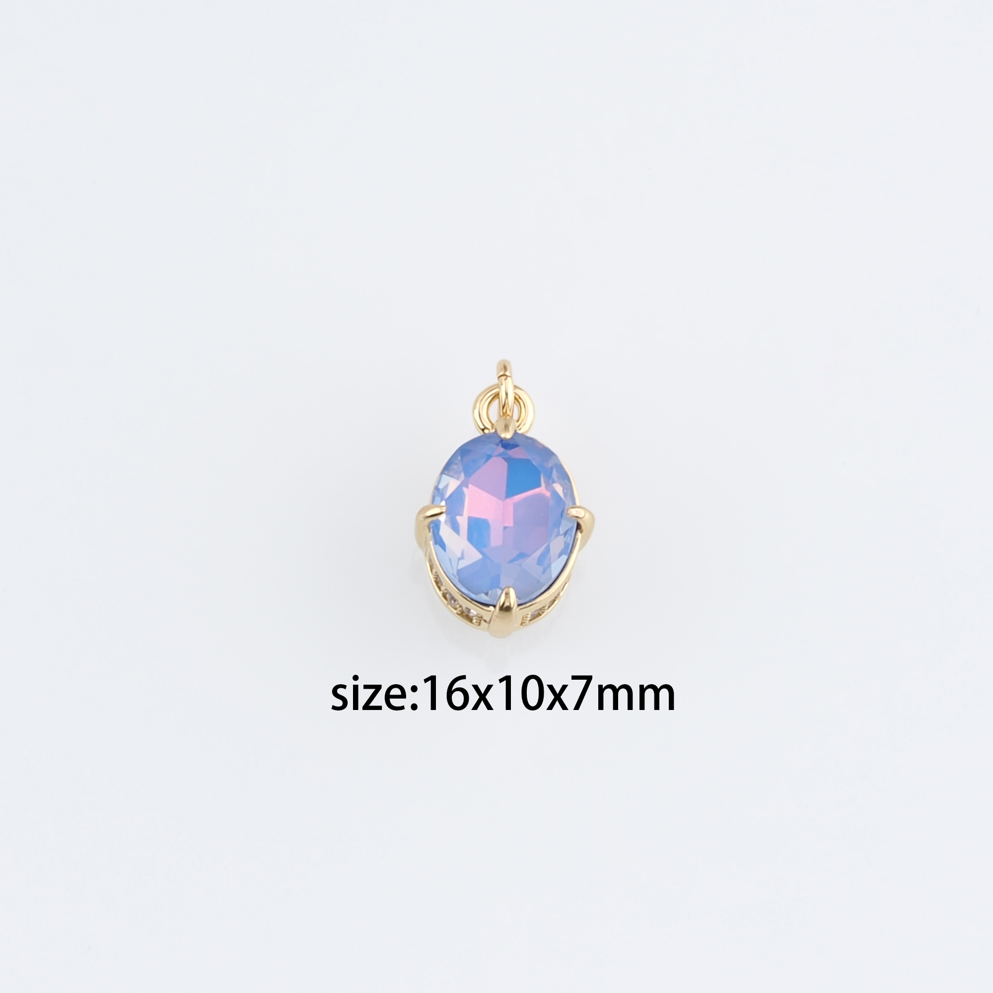 18K Gold Filled Oval Pendant,Crystal Oval Charm Earrings Necklace for DIY Jewelry Making Supply