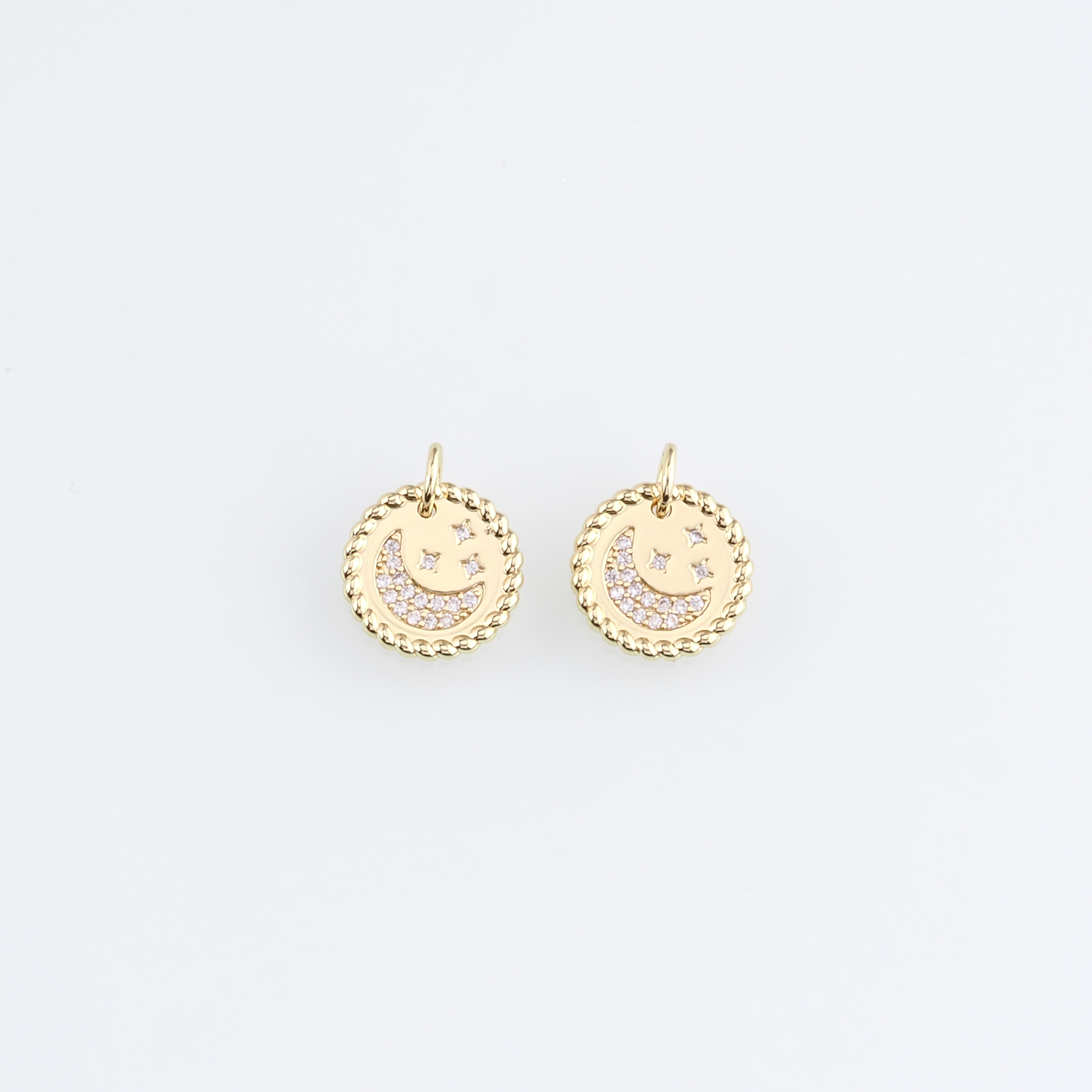 18K Gold Filled Moon Pendant,Celestial Charm,CZ Micro Pave Moon Earrings Necklace for DIY Jewelry Making Supply