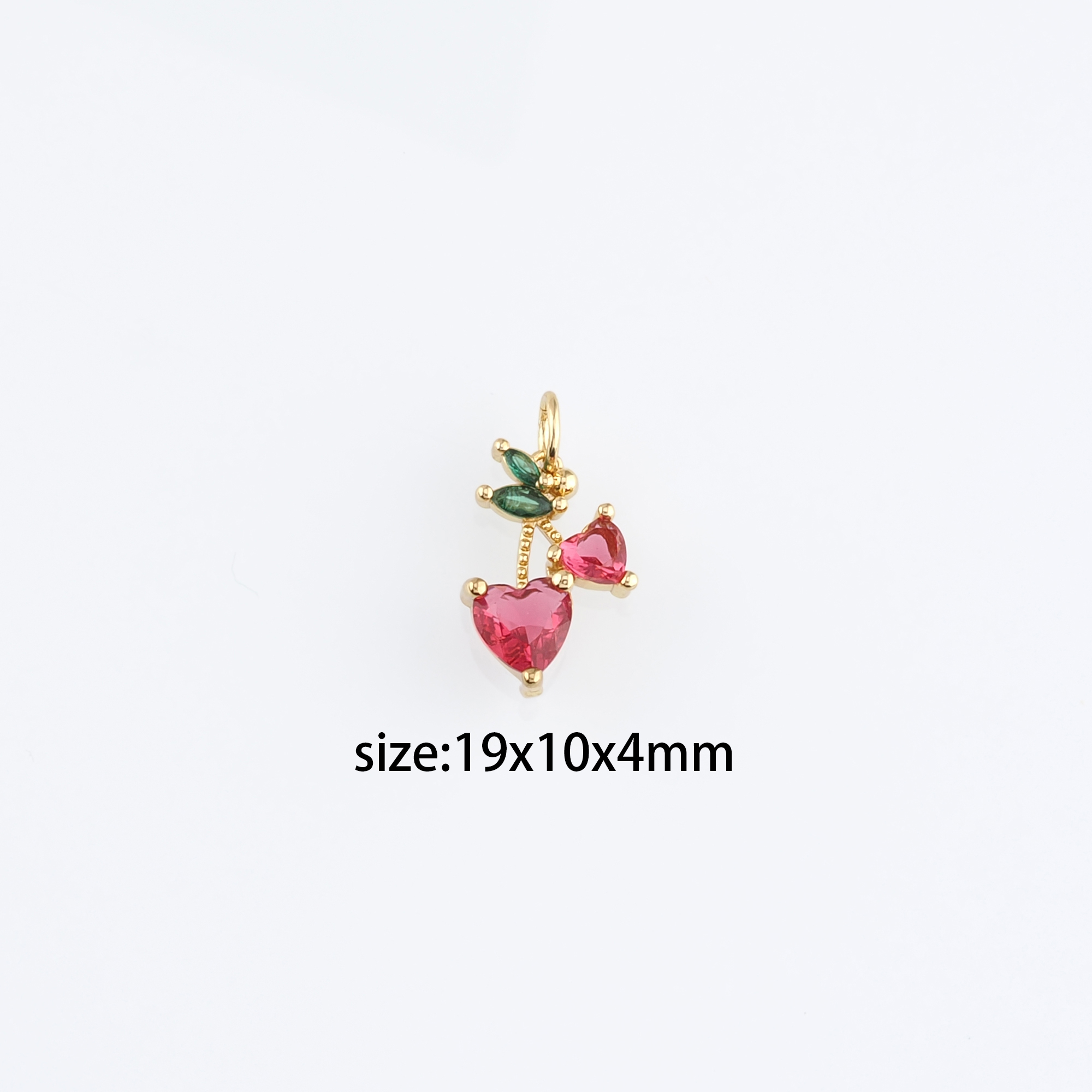 18K Gold Filled Cherry Pendant,Fruit Charm,CZ Micro Pave Cherry Earrings Necklace for DIY Jewelry Making Supply