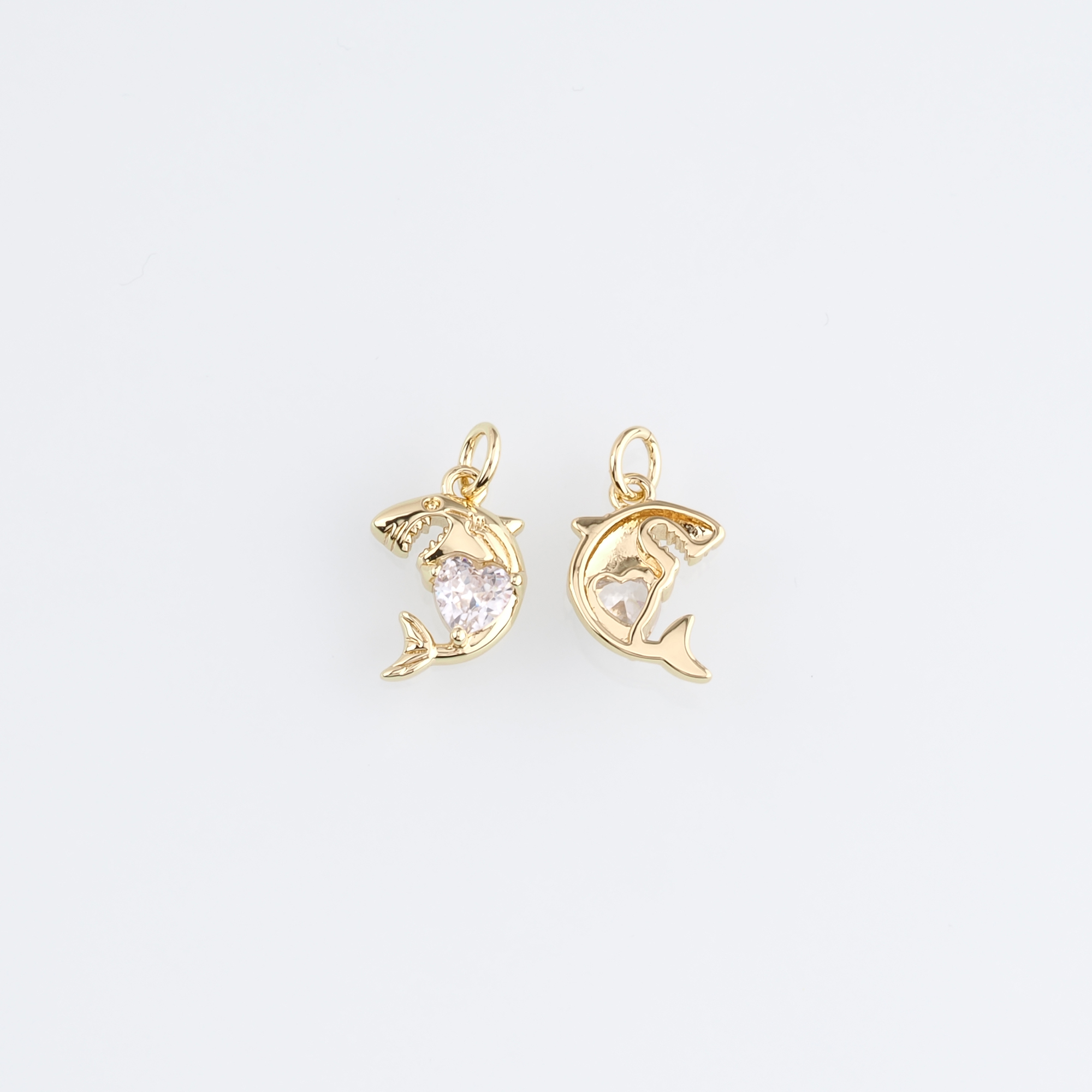 18K Gold Filled Shark Pendant,CZ Micro Pave Shark Charm Earrings Necklace for DIY Jewelry Making Supply