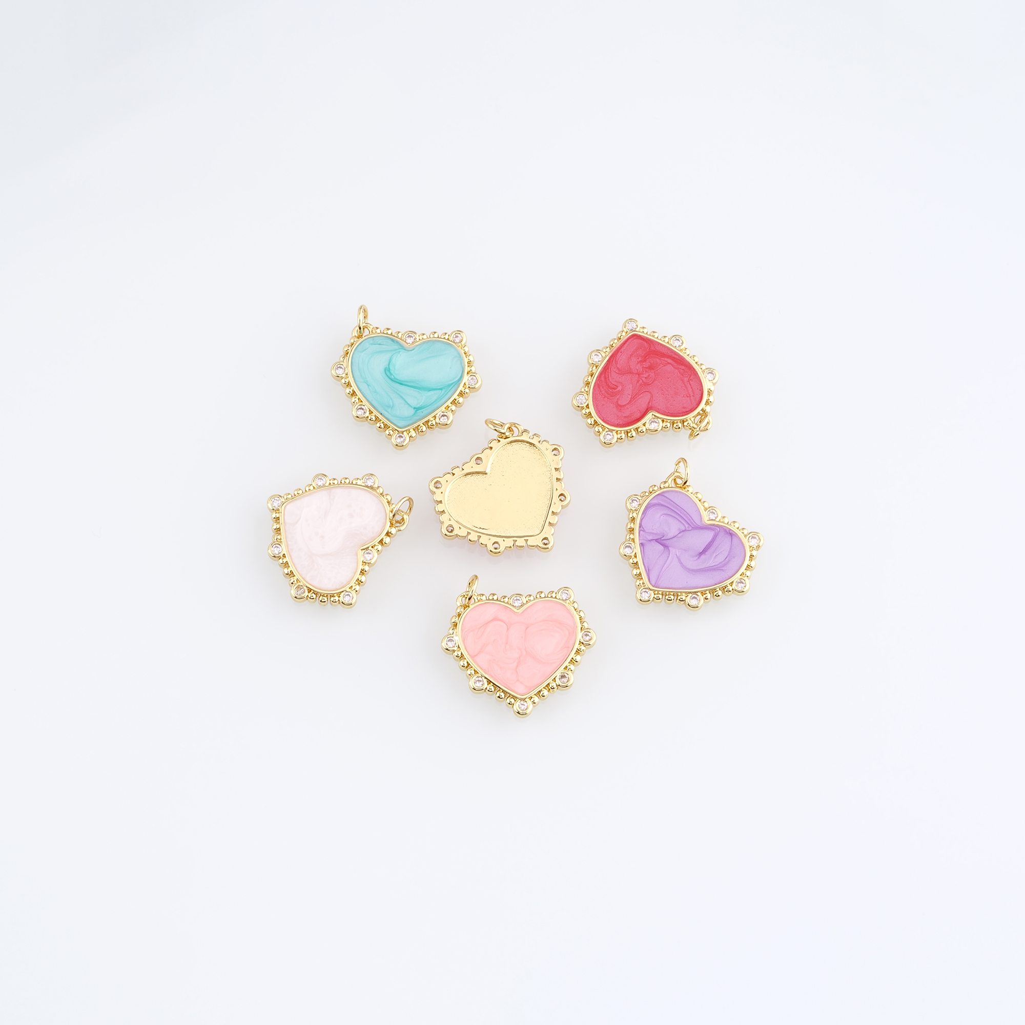 18K Gold Filled Heart Pendant,Enamel Heart Charm Earrings Necklace for DIY Jewelry Making Supply