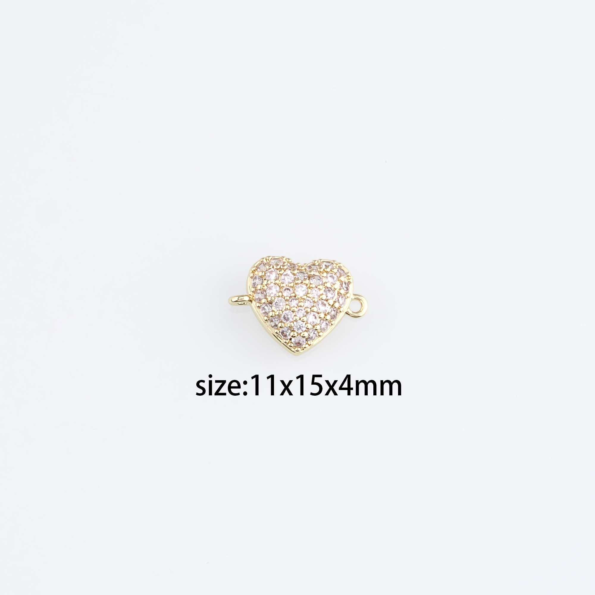 18K Gold Filled Heart Connector,CZ Micro Pave Heart Charm Necklace Bracelet for DIY Jewelry Making Supply