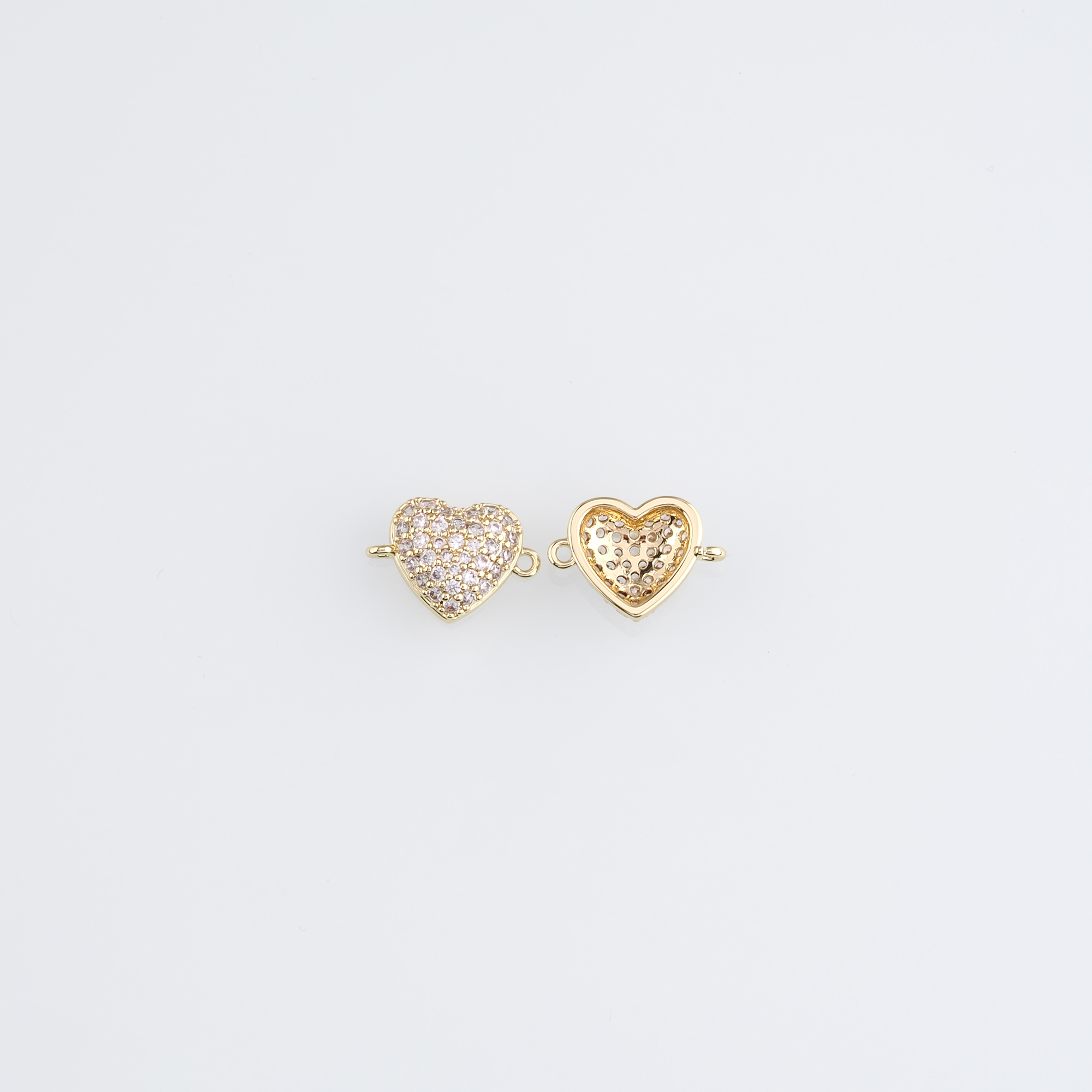 18K Gold Filled Heart Connector,CZ Micro Pave Heart Charm Necklace Bracelet for DIY Jewelry Making Supply