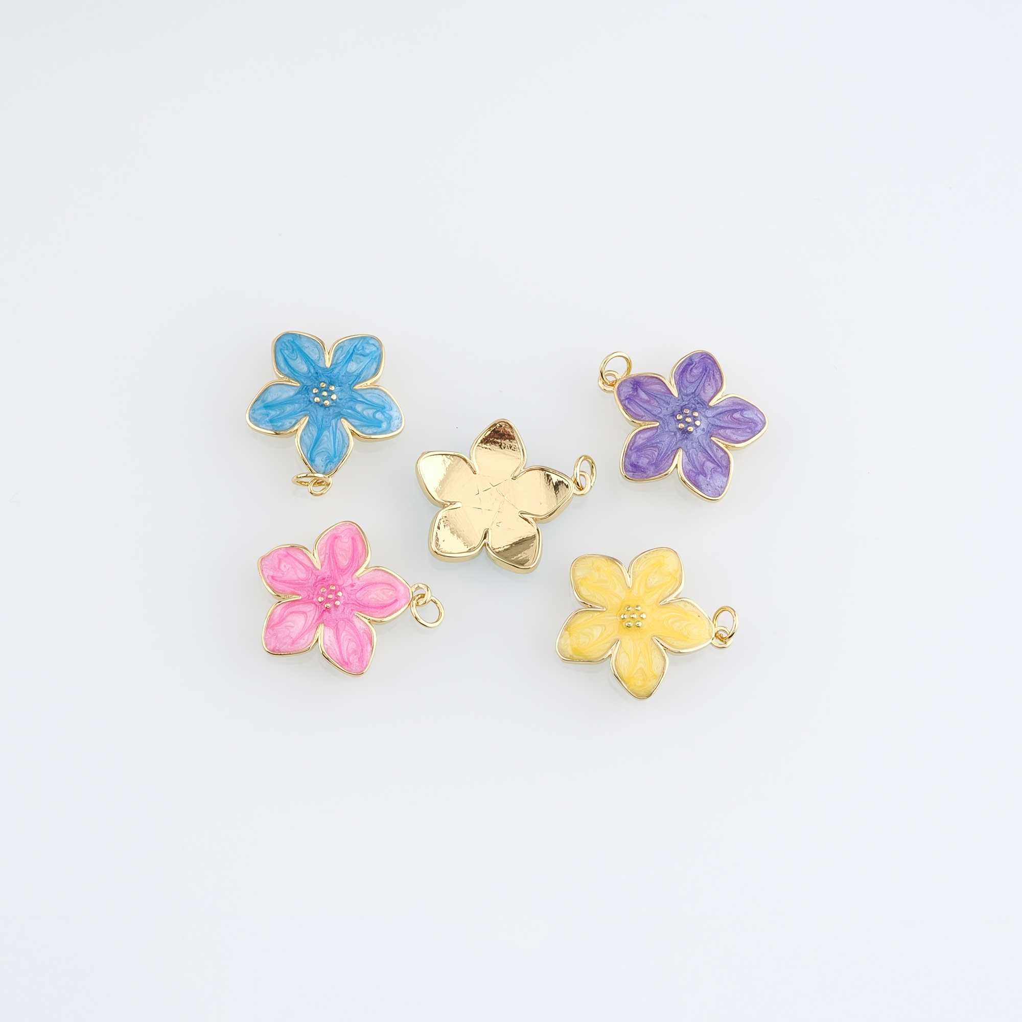18K Gold Filled Flower Pendant,Enamel Flower Charm Earrings Necklace for DIY Jewelry Making Supply