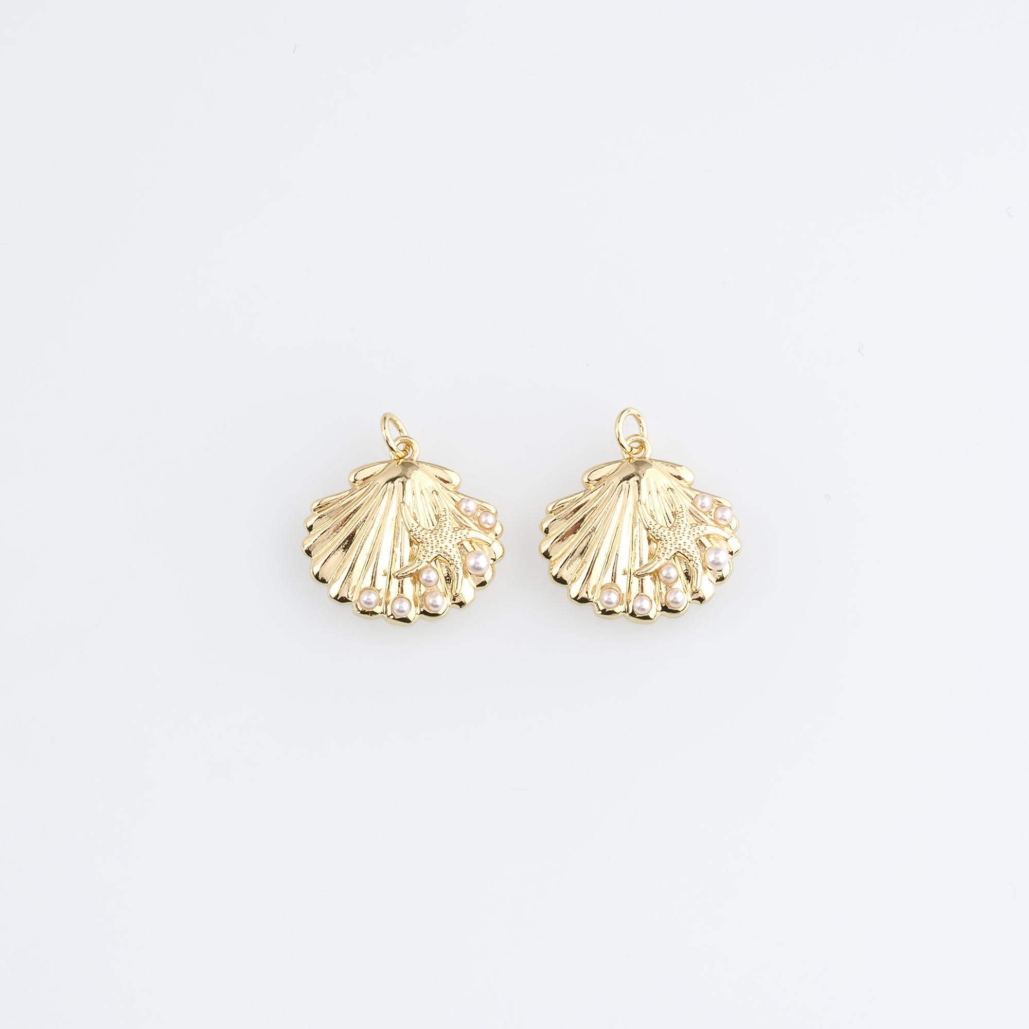 18K Gold Filled Scallop Pendant,Pearl Scallop Charm Earrings Necklace for DIY Jewelry Making Supply