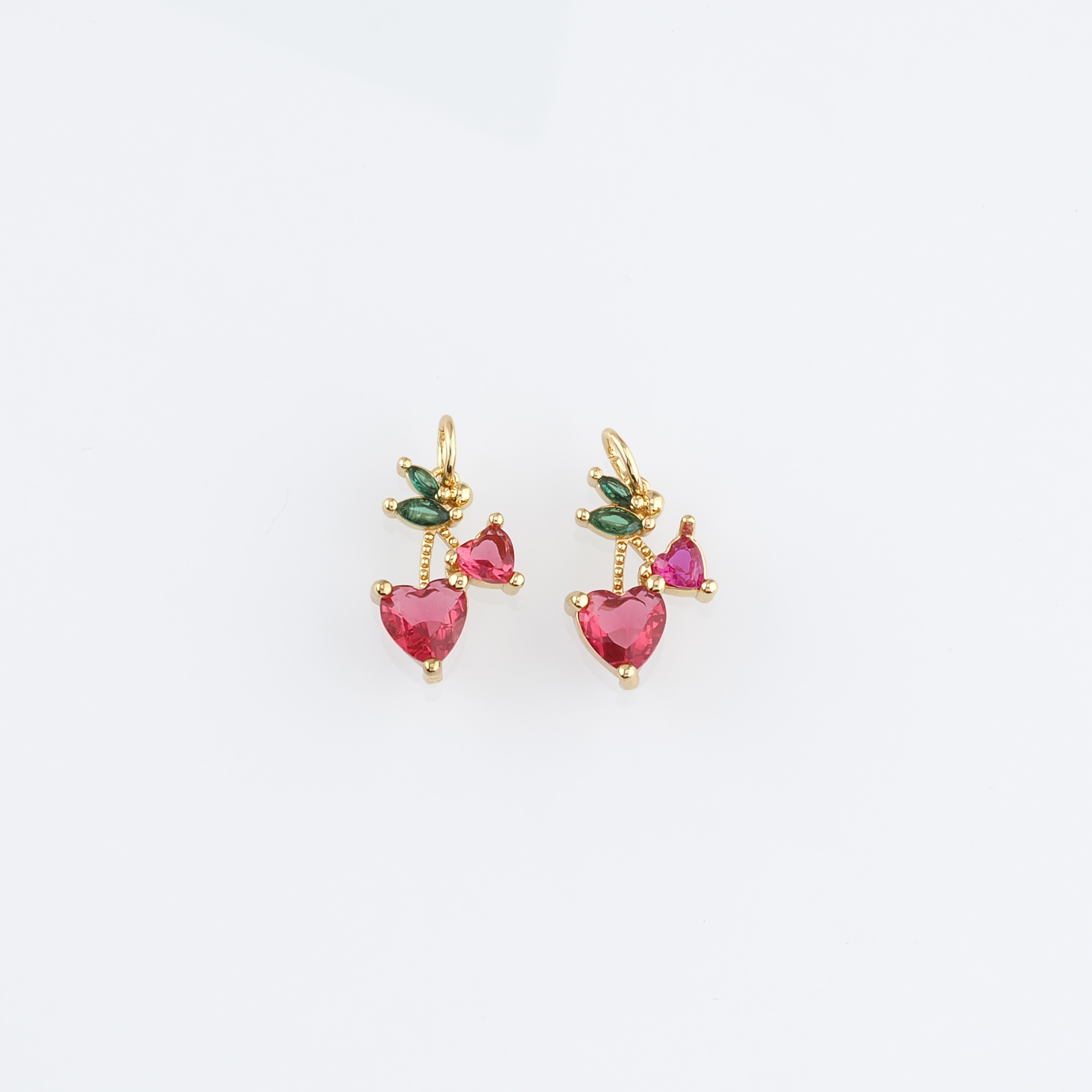 18K Gold Filled Cherry Pendant,Fruit Charm,CZ Micro Pave Cherry Earrings Necklace for DIY Jewelry Making Supply