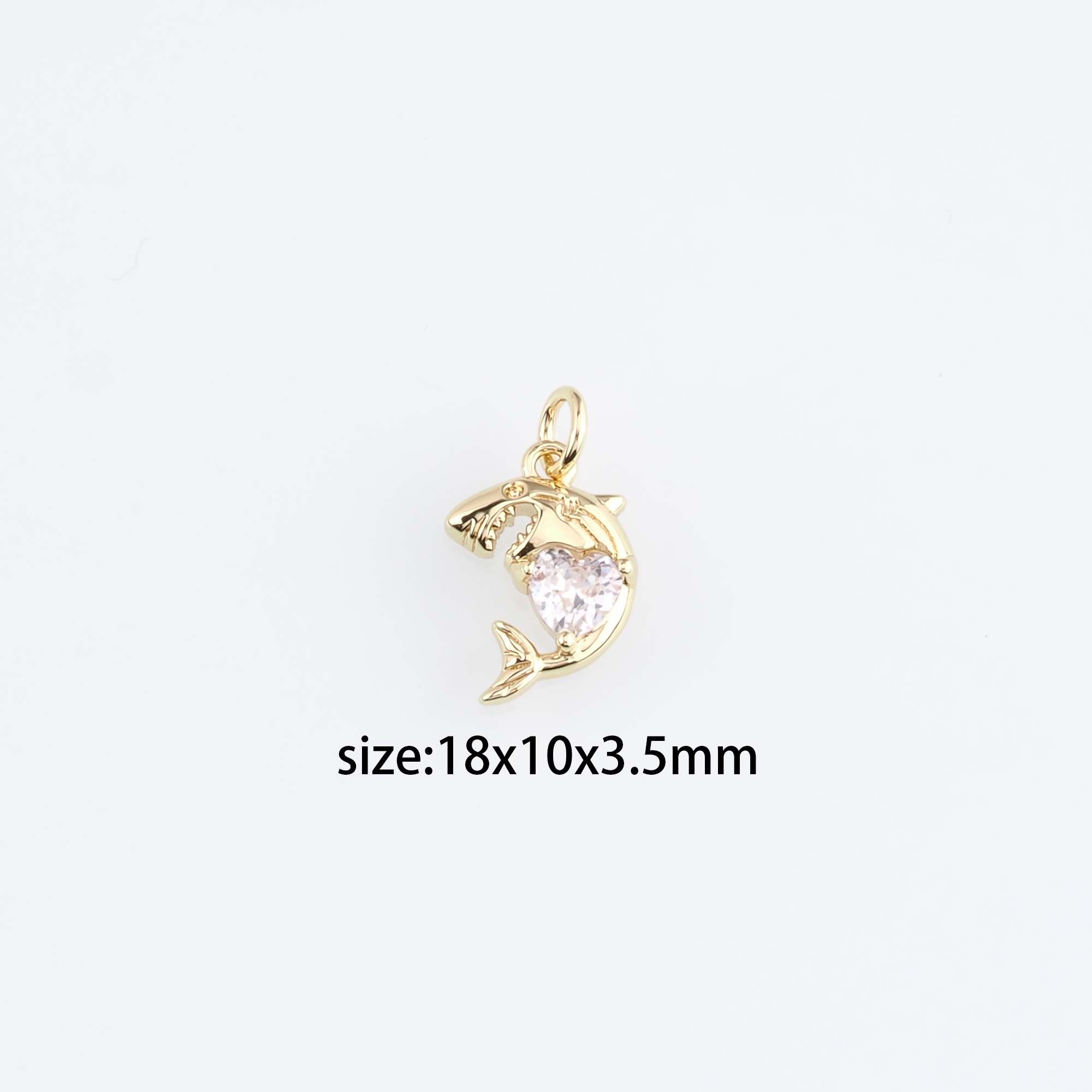 18K Gold Filled Shark Pendant,CZ Micro Pave Shark Charm Earrings Necklace for DIY Jewelry Making Supply