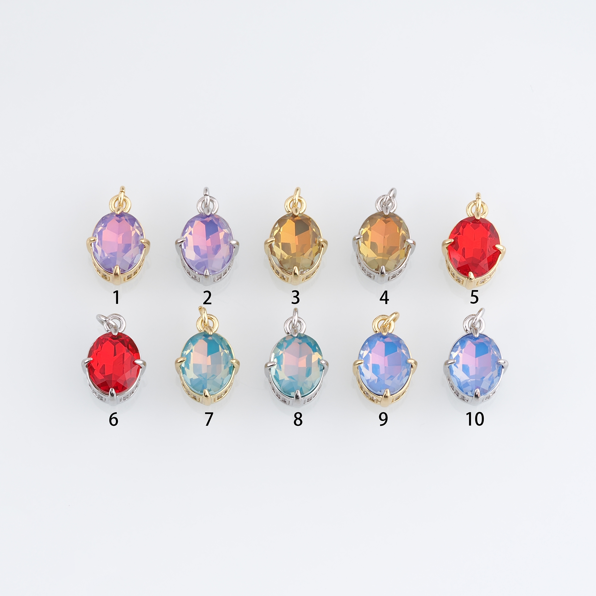 18K Gold Filled Oval Pendant,Crystal Oval Charm Earrings Necklace for DIY Jewelry Making Supply