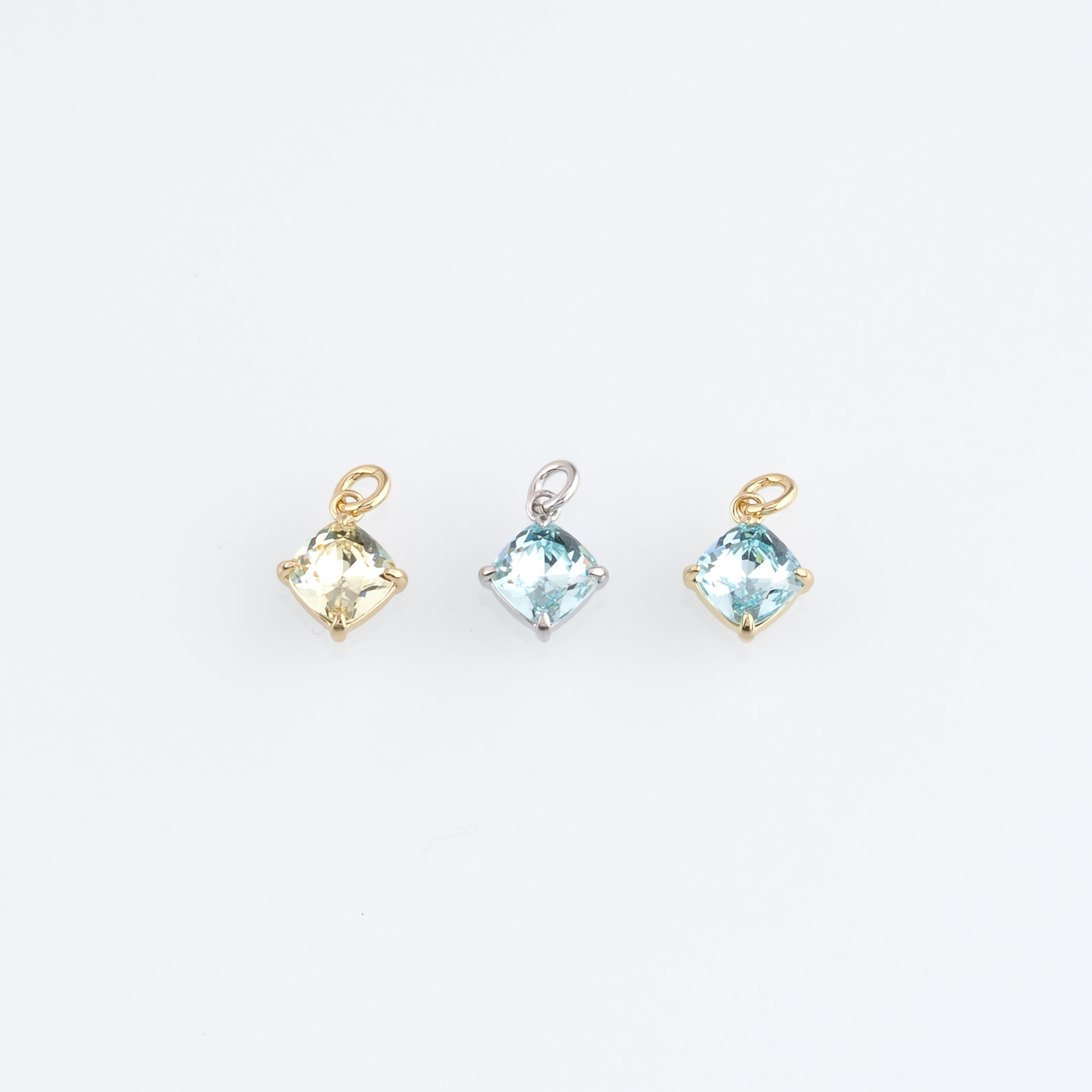 18K Gold Filled Square Pendant,Crystal Square Charm Earrings Necklace for DIY Jewelry Making Supply